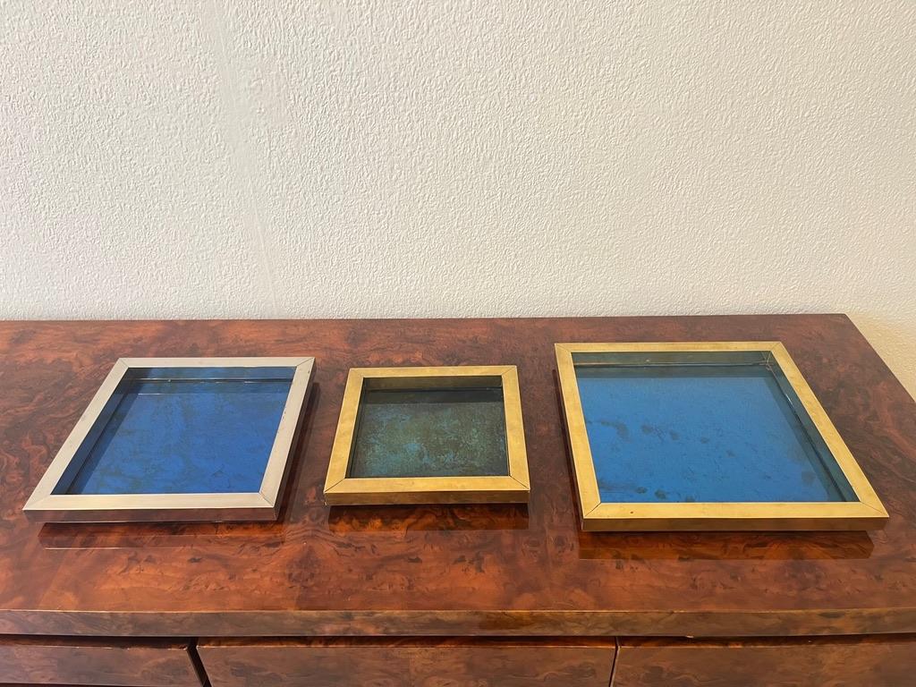 Signed Brass, Chrome & Decorative Glass Stacking Trays by Romeo Rega, 1970s For Sale 3