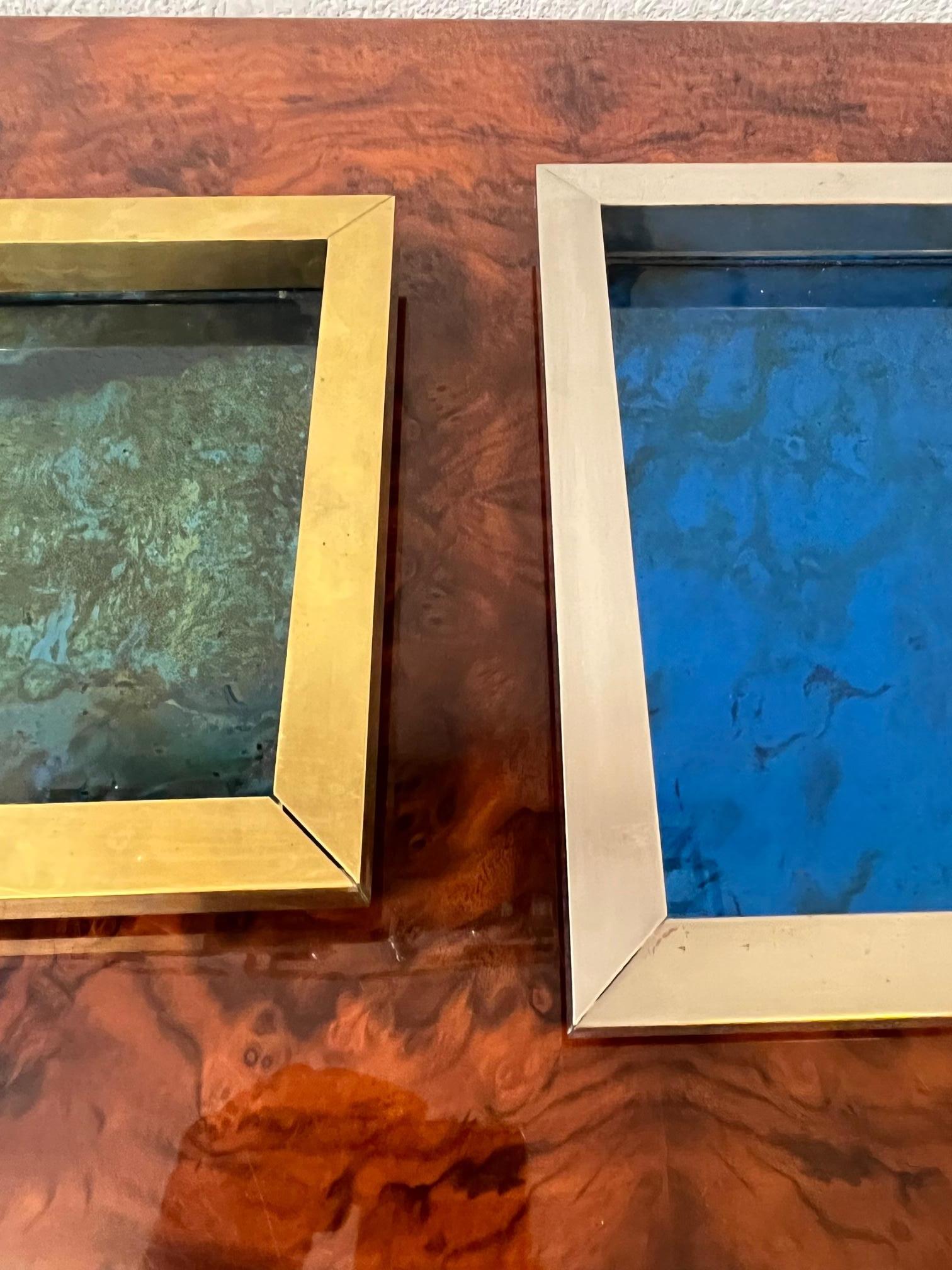 Signed Brass, Chrome & Decorative Glass Stacking Trays by Romeo Rega, 1970s For Sale 4