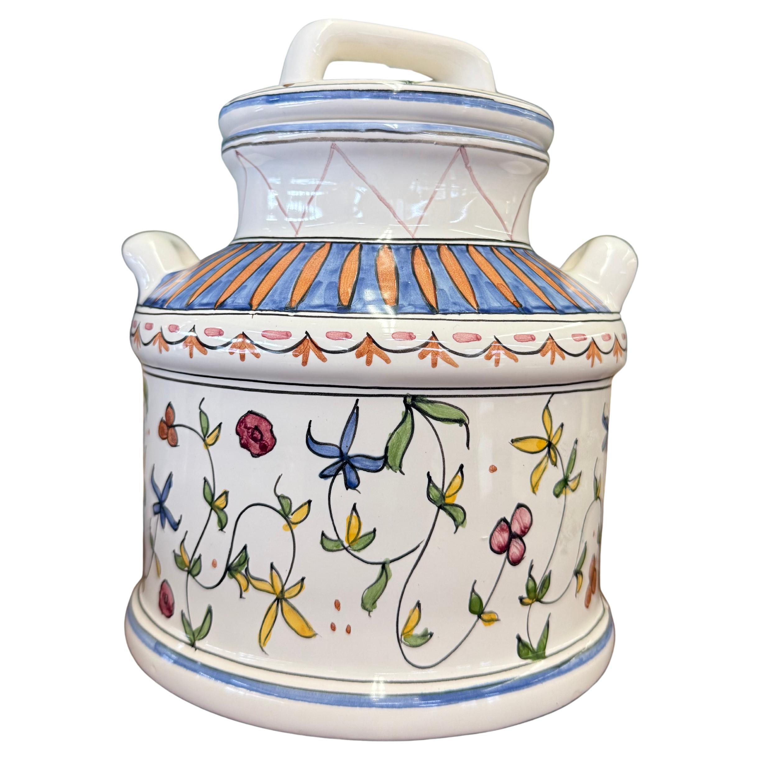 signed Brazilian vintage ceramic floral jar folk style storage