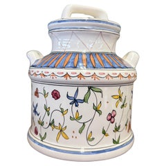 vaso floreale in ceramica d'epoca firmato brasiliano in stile popolare