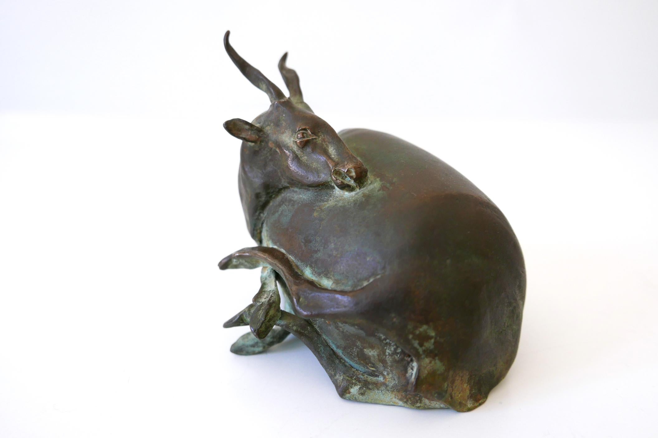 Mid-Century Modern Signed Bronze Antelope by German Artist Harro Frey