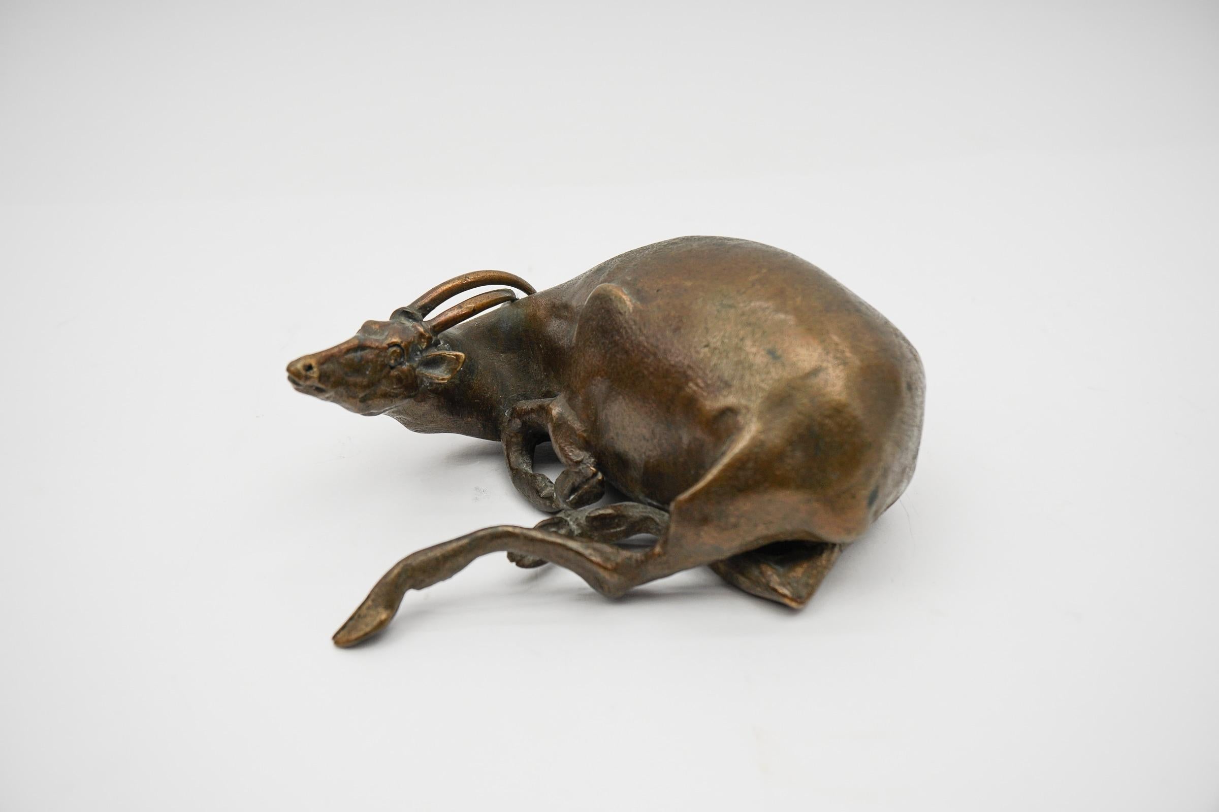 Mid-Century Modern Signed Bronze Antelope by German Artist Harro Frey For Sale