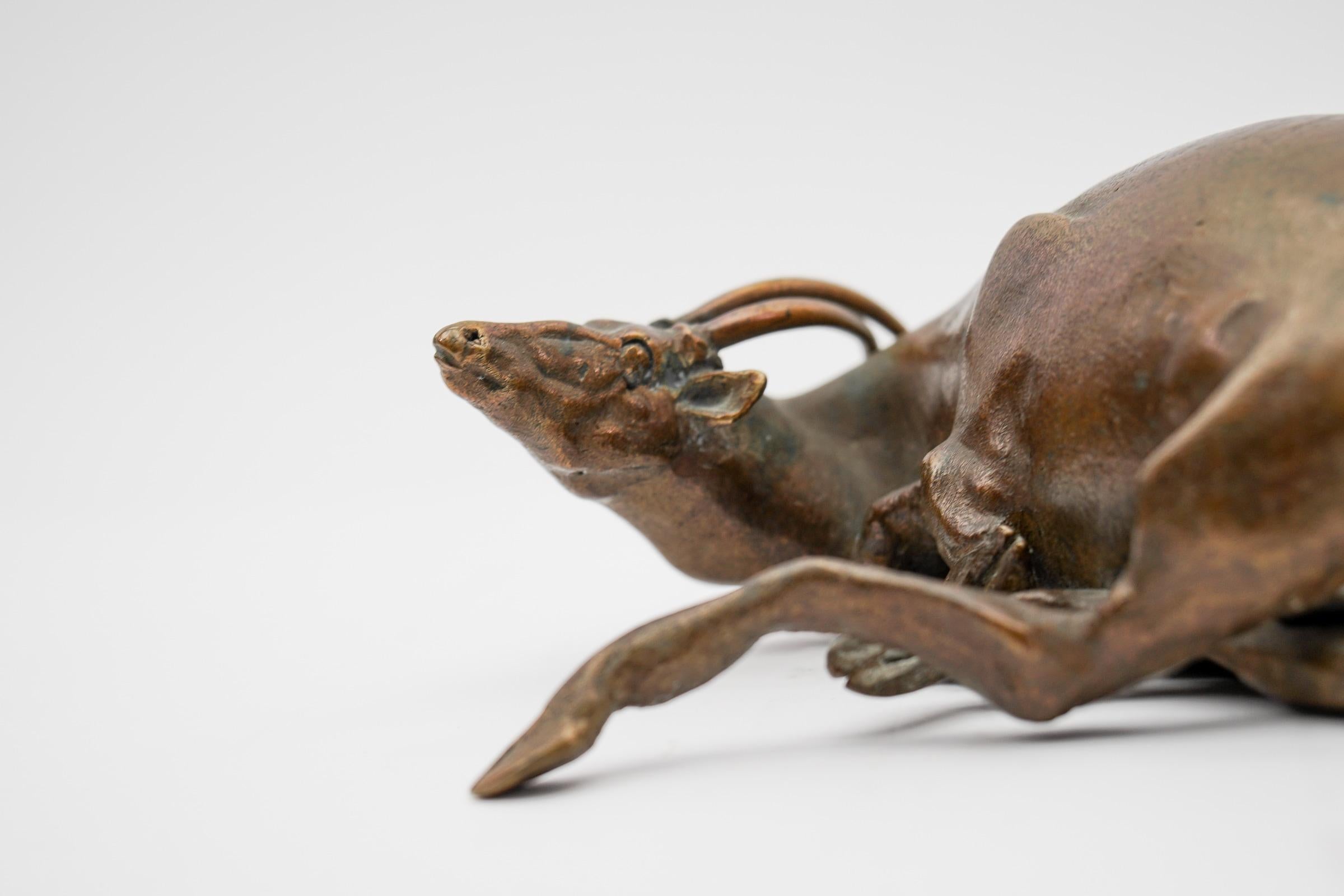Signed Bronze Antelope by German Artist Harro Frey For Sale 1