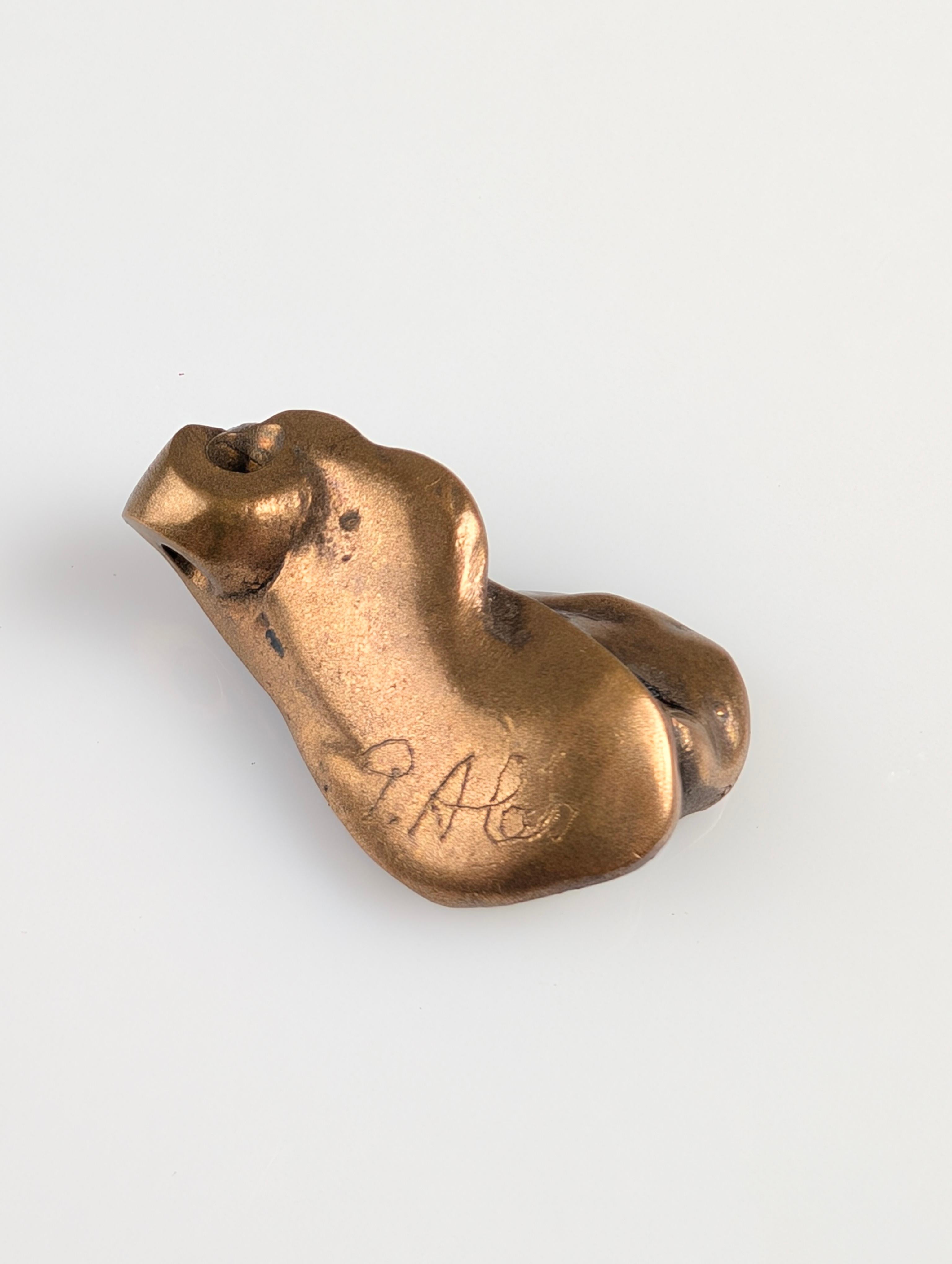 Late 20th Century Signed Bronze Brutalist Sculpture Pendant 1970s For Sale
