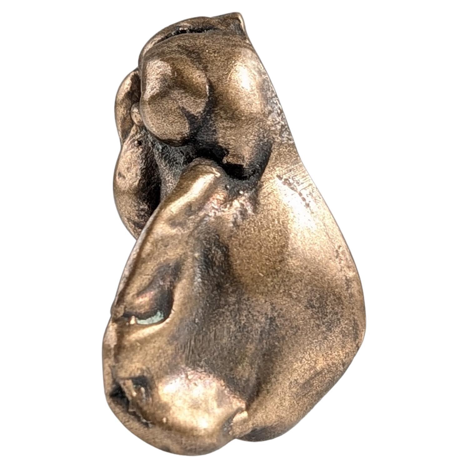 Signed Bronze Brutalist Sculpture Pendant 1970s