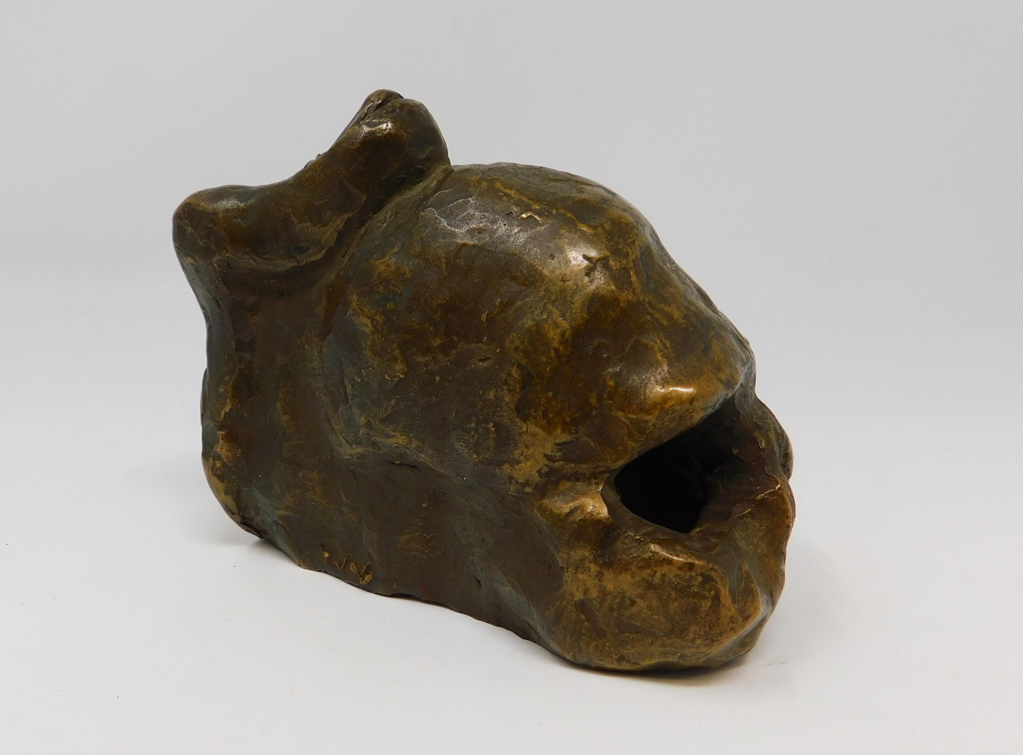 20th Century Signed Bronze Brutalist Skull Sculpture