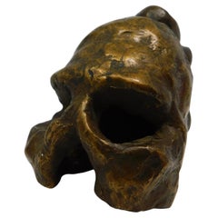 Signed Bronze Brutalist Skull Sculpture