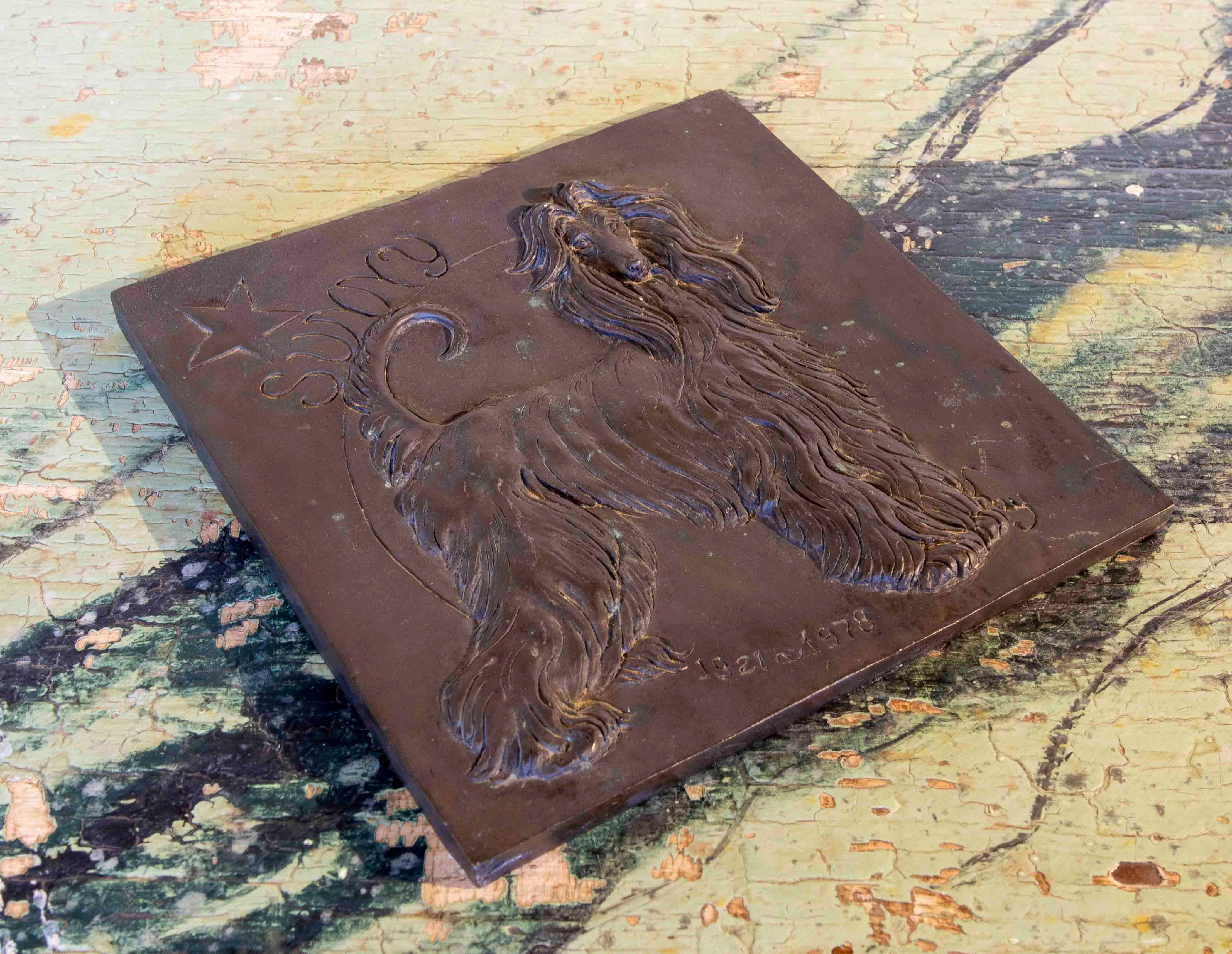 Signed Bronze Commemorative Plaque with Image of Dog and 