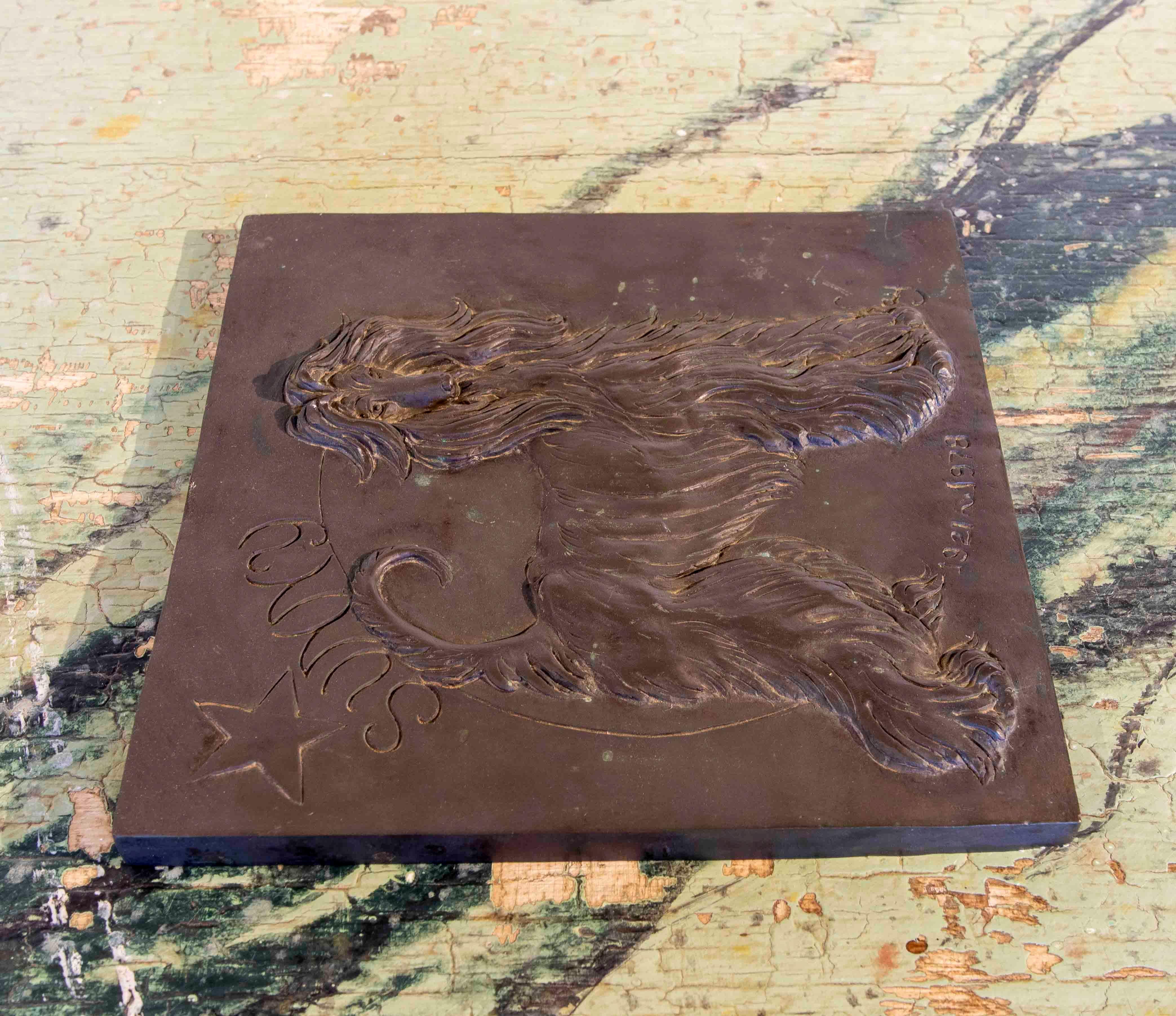 20th Century Signed Bronze Commemorative Plaque with Image of Dog and 