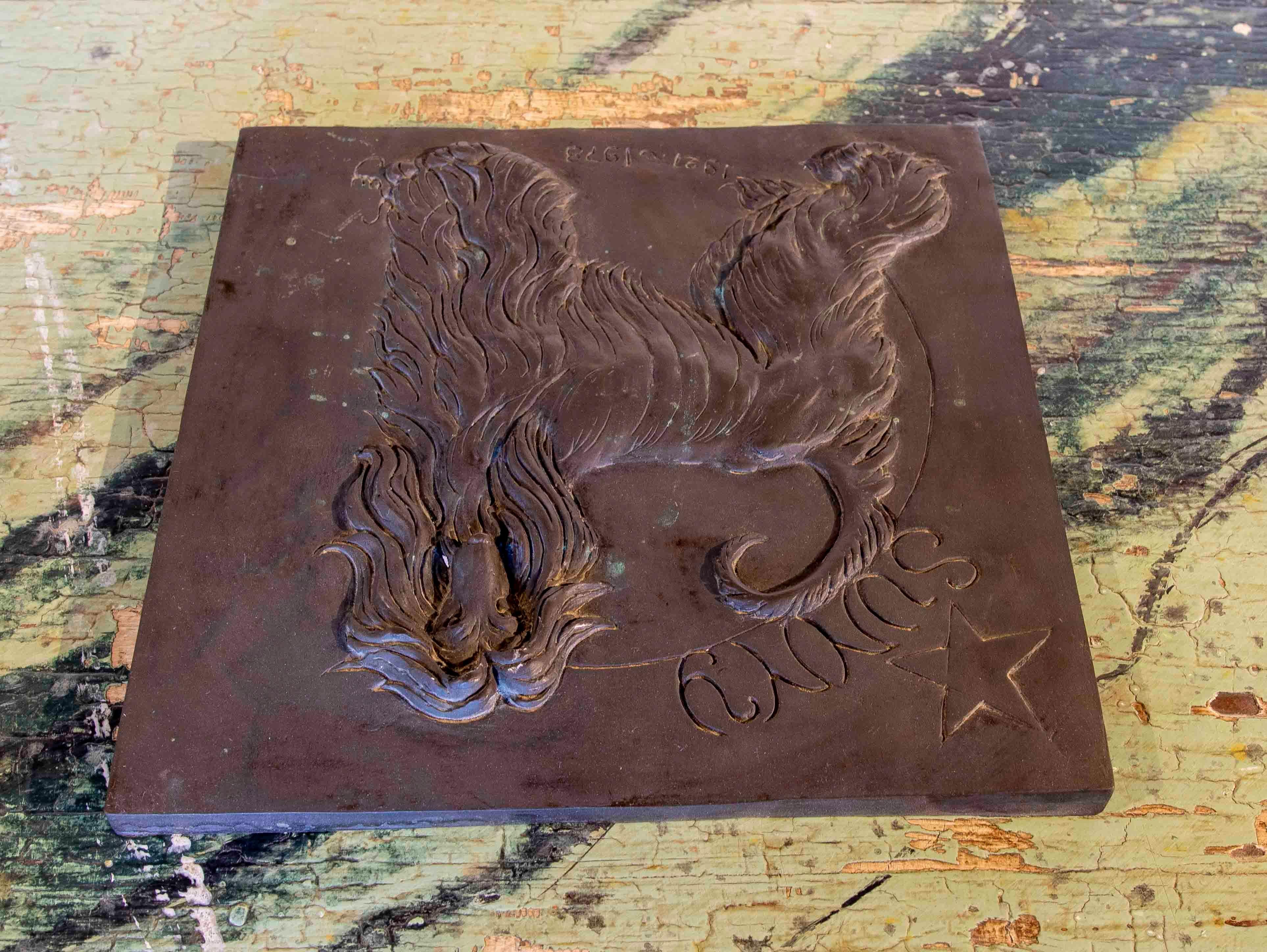 Signed Bronze Commemorative Plaque with Image of Dog and 