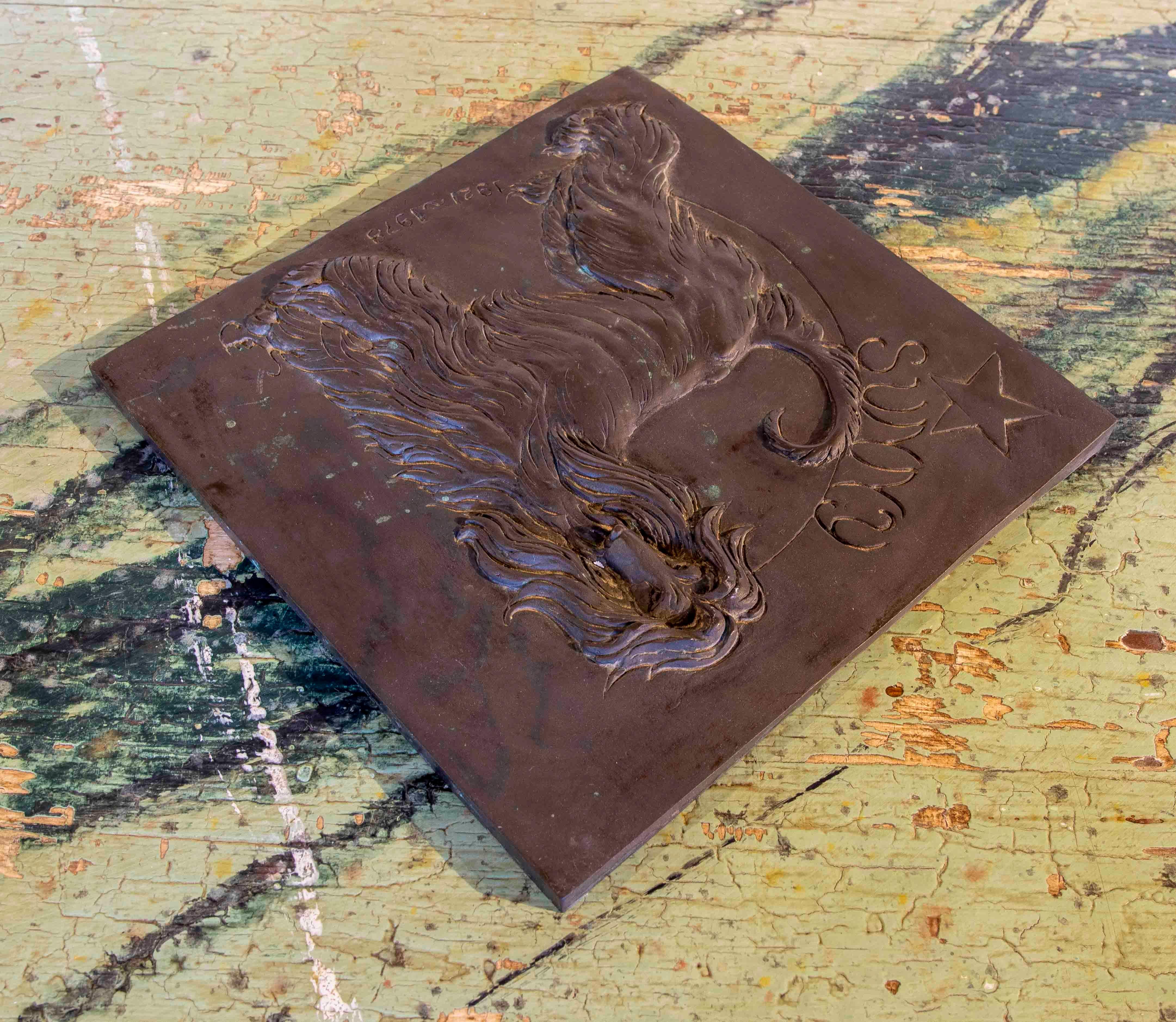 Signed Bronze Commemorative Plaque with Image of Dog and 