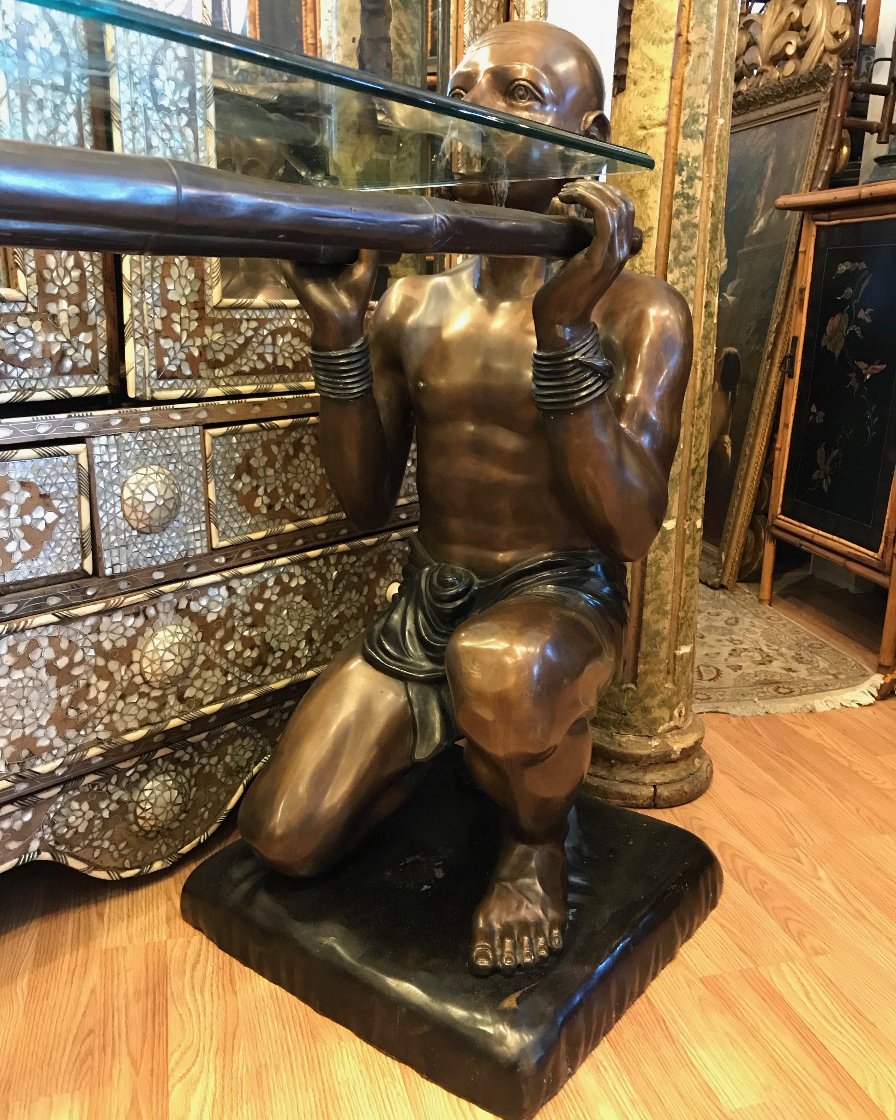 Signed Bronze Console / Sofa Table Supported by Life Size Figures of Tatars For Sale 9