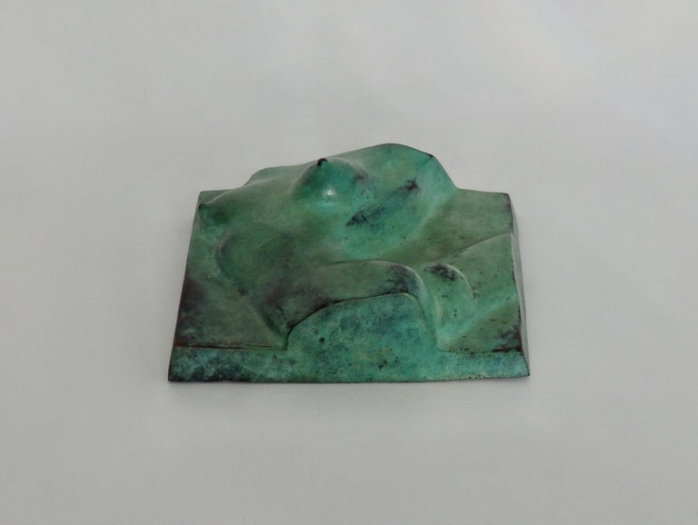 Mid-Century Modern Signed Bronze Female Bust Sculpture in Green Patina For Sale