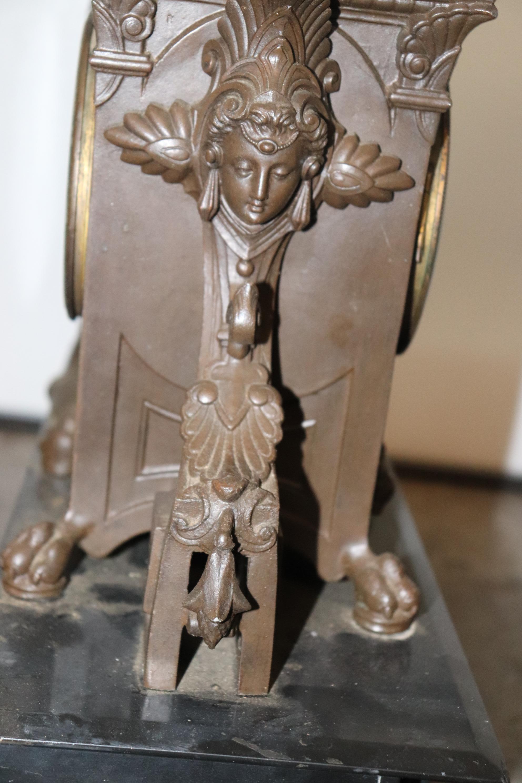 Signed Bronze Figural French Mantle Mantel Clock a. Petit circa 1900 11