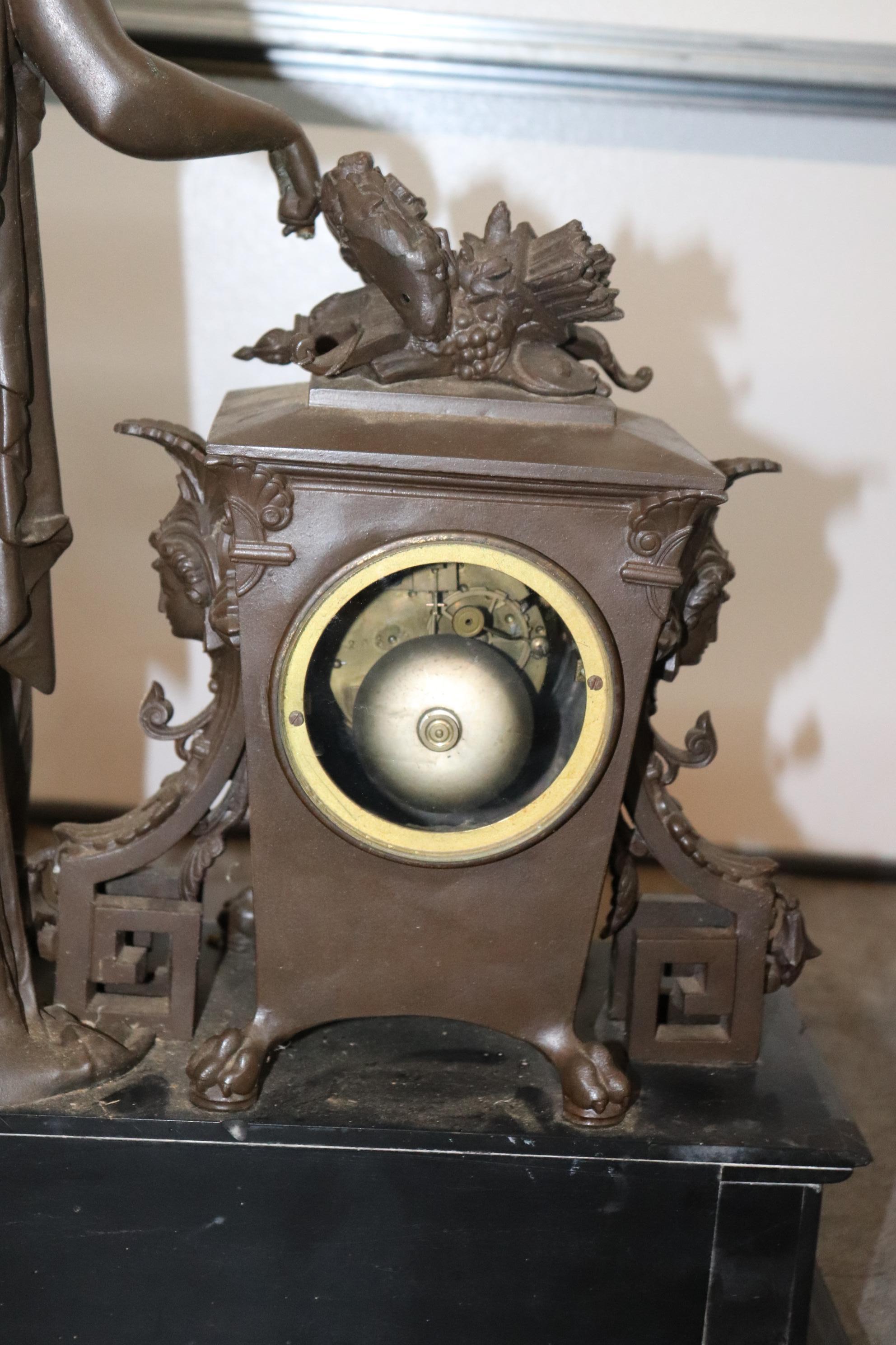 Signed Bronze Figural French Mantle Mantel Clock a. Petit circa 1900 12