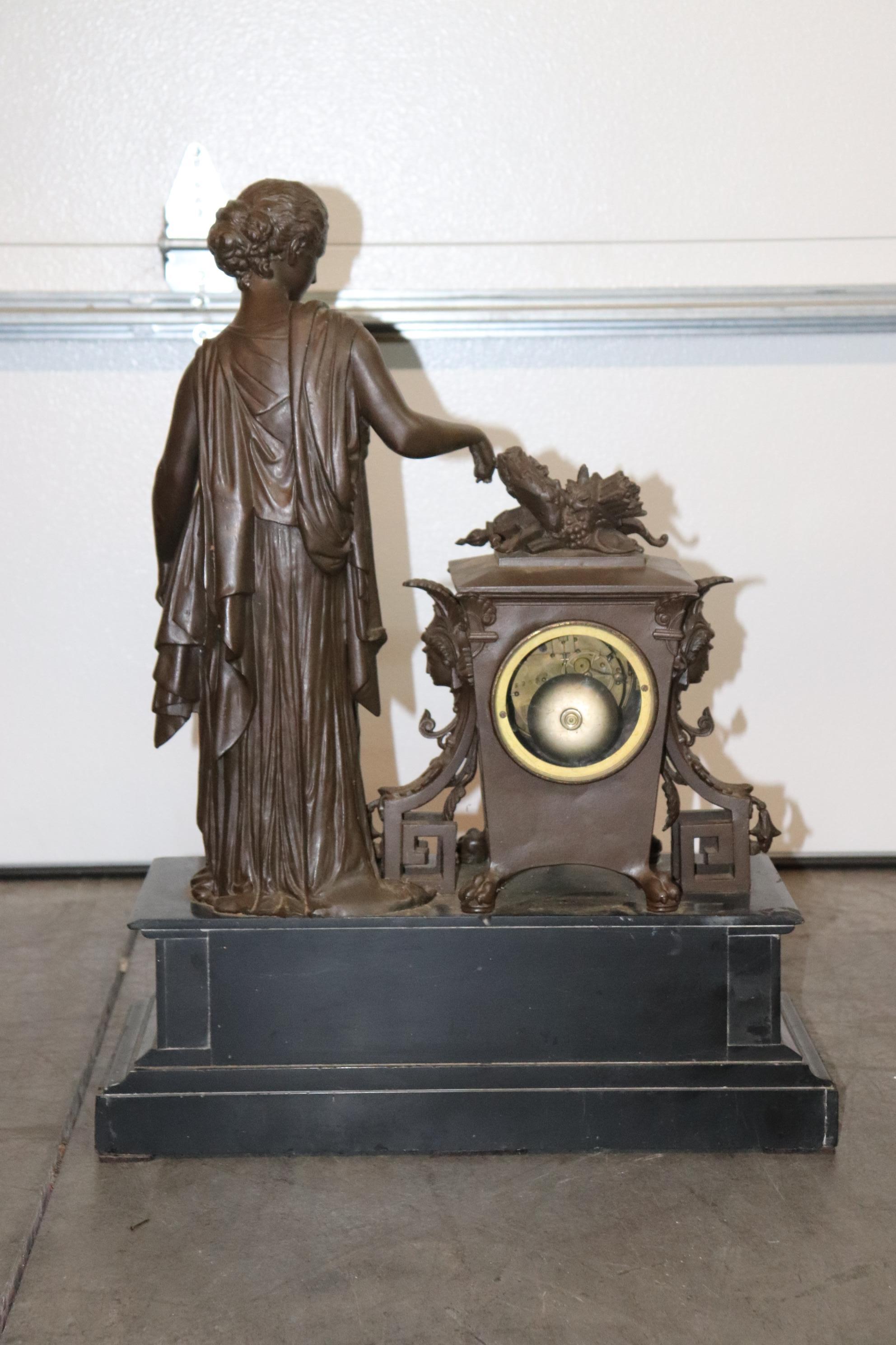 Early 20th Century Signed Bronze Figural French Mantle Mantel Clock a. Petit circa 1900