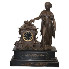 Antique Signed Bronze Figural French Mantle Mantel Clock a. Petit circa 1900