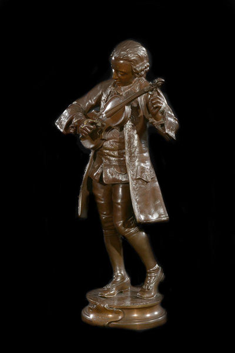 Neoclassical Signed Bronze Figure of a Young Mozart For Sale