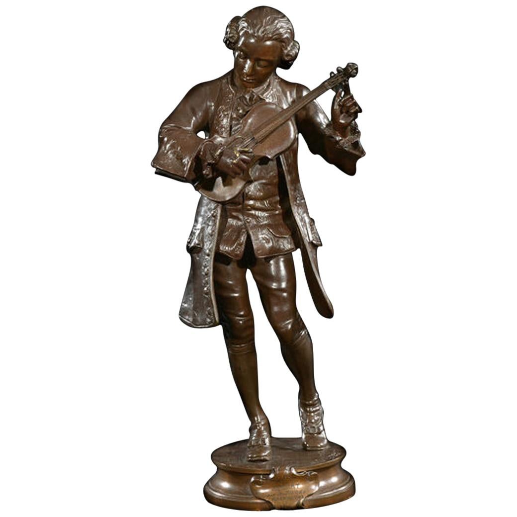 Signed Bronze Figure of a Young Mozart For Sale