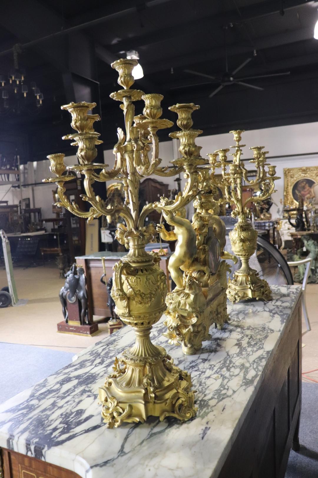 Signed Bronze Pierre-Philippe Thomire of Paris Clock Putti Cherub Clock Set For Sale 5