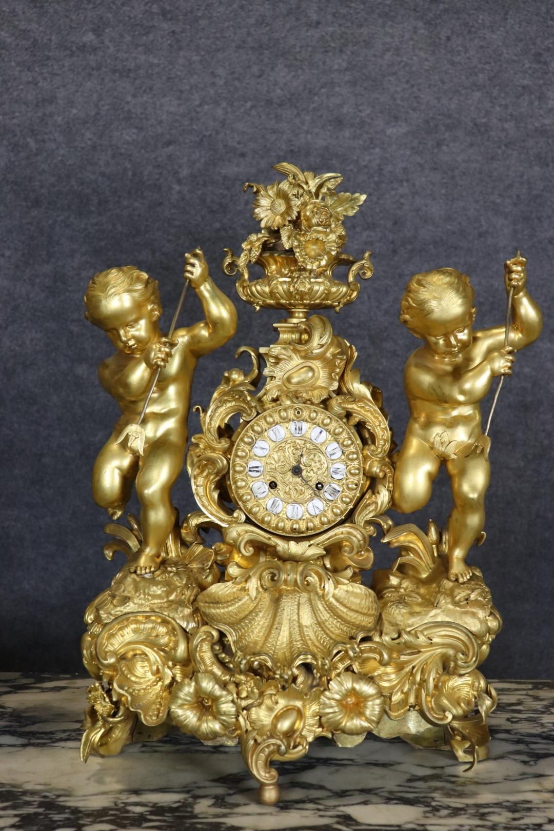 Empire Signed Bronze Pierre-Philippe Thomire of Paris Clock Putti Cherub Clock Set For Sale