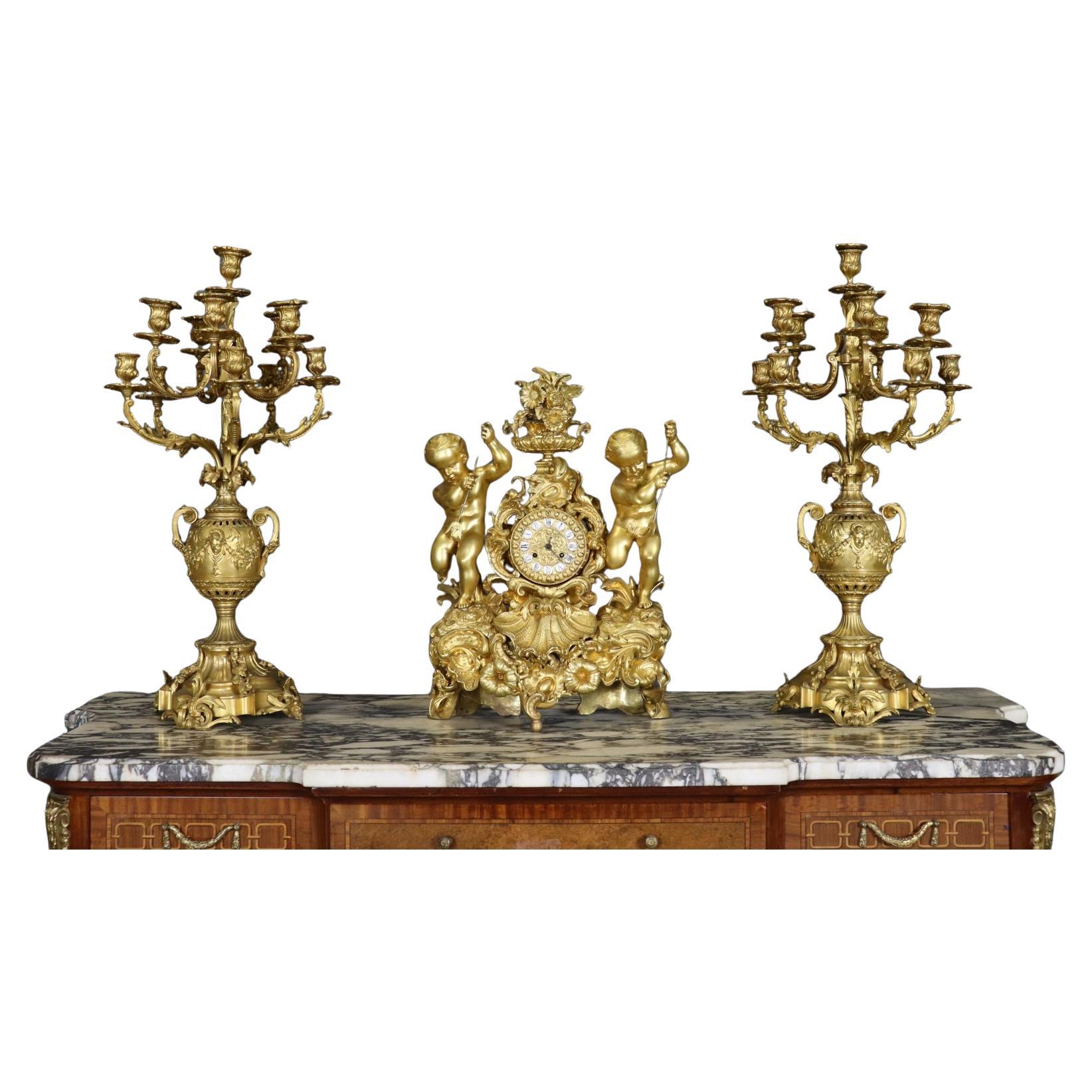 Signed Bronze Pierre-Philippe Thomire of Paris Clock Putti Cherub Clock Set For Sale