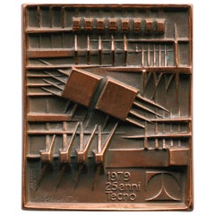 Signed Bronze Plaque by Arnaldo Pomodoro for Tecno