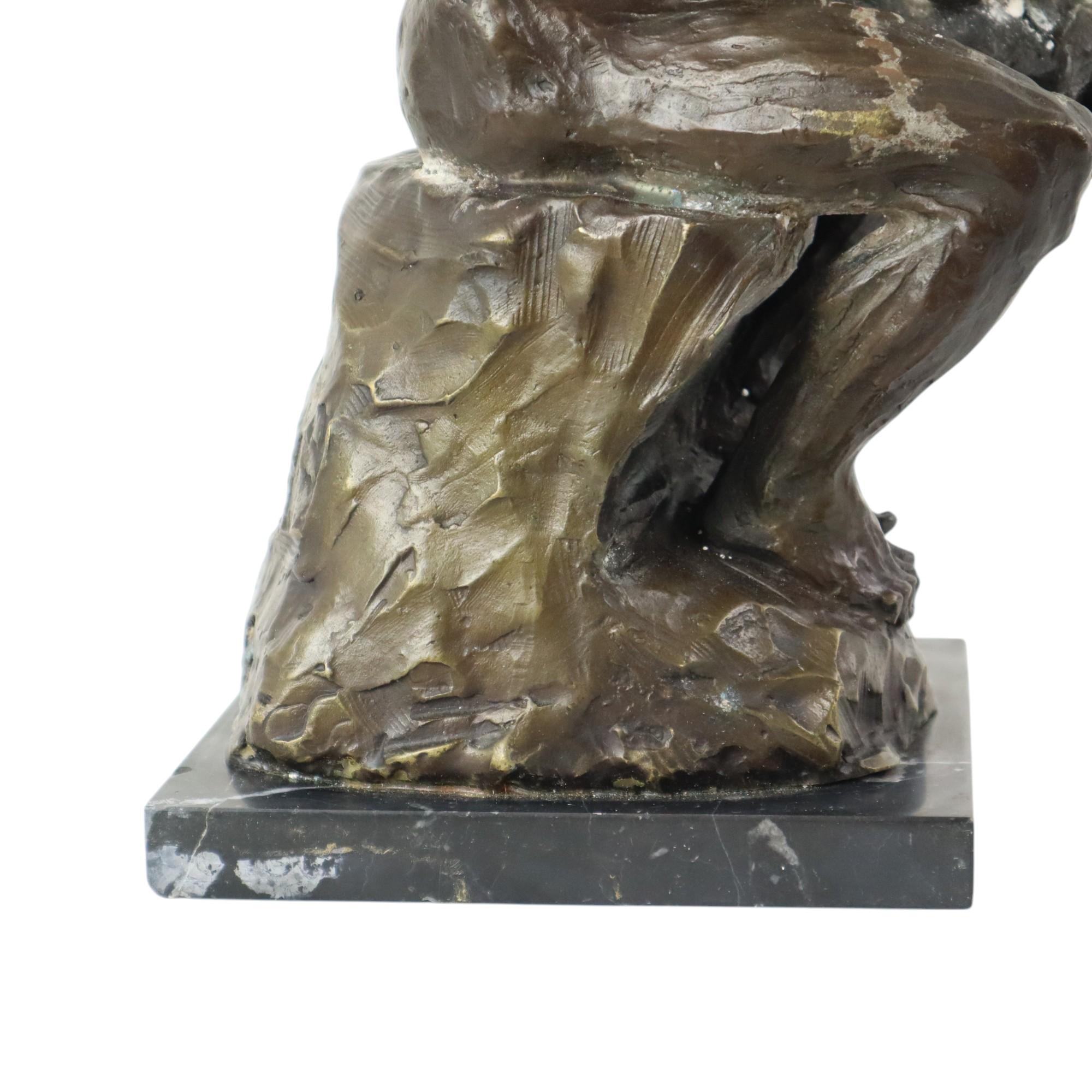 European Signed Bronze Sculpture The Thinker Marble Base After Auguste Rodin 30cm