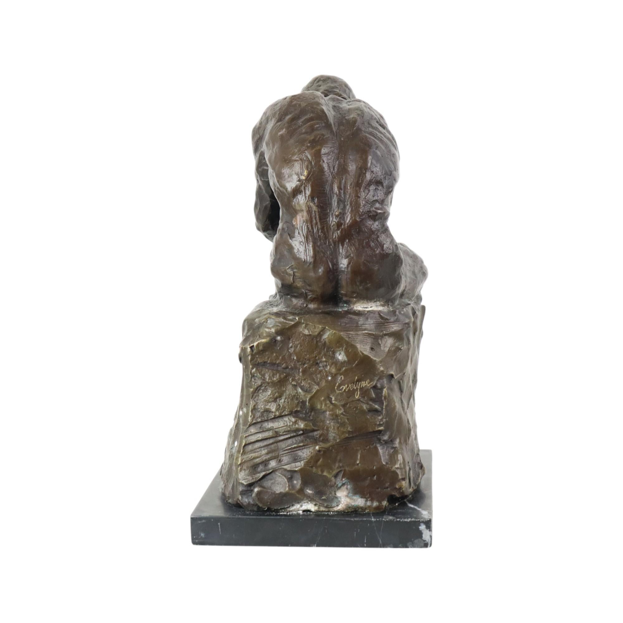 Cast Signed Bronze Sculpture The Thinker Marble Base After Auguste Rodin 30cm