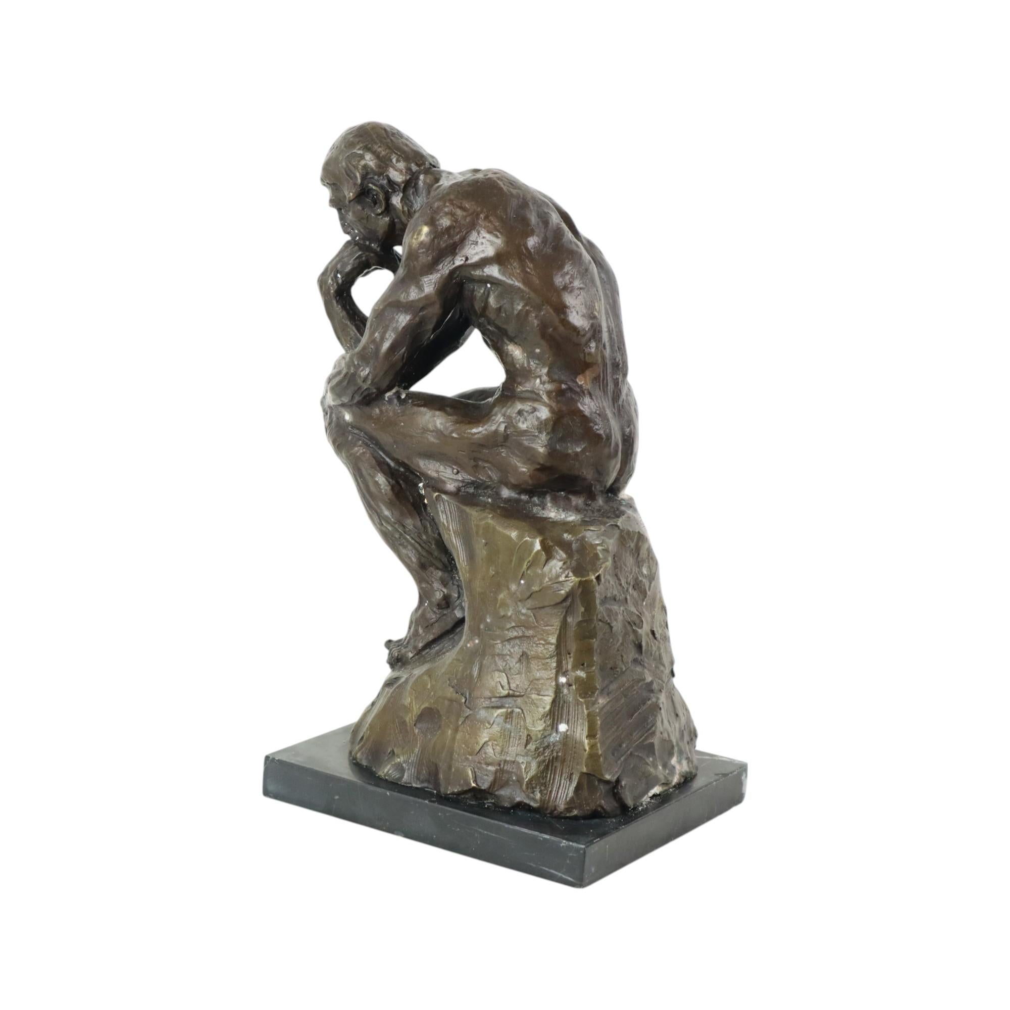 Late 20th Century Signed Bronze Sculpture The Thinker Marble Base After Auguste Rodin 30cm