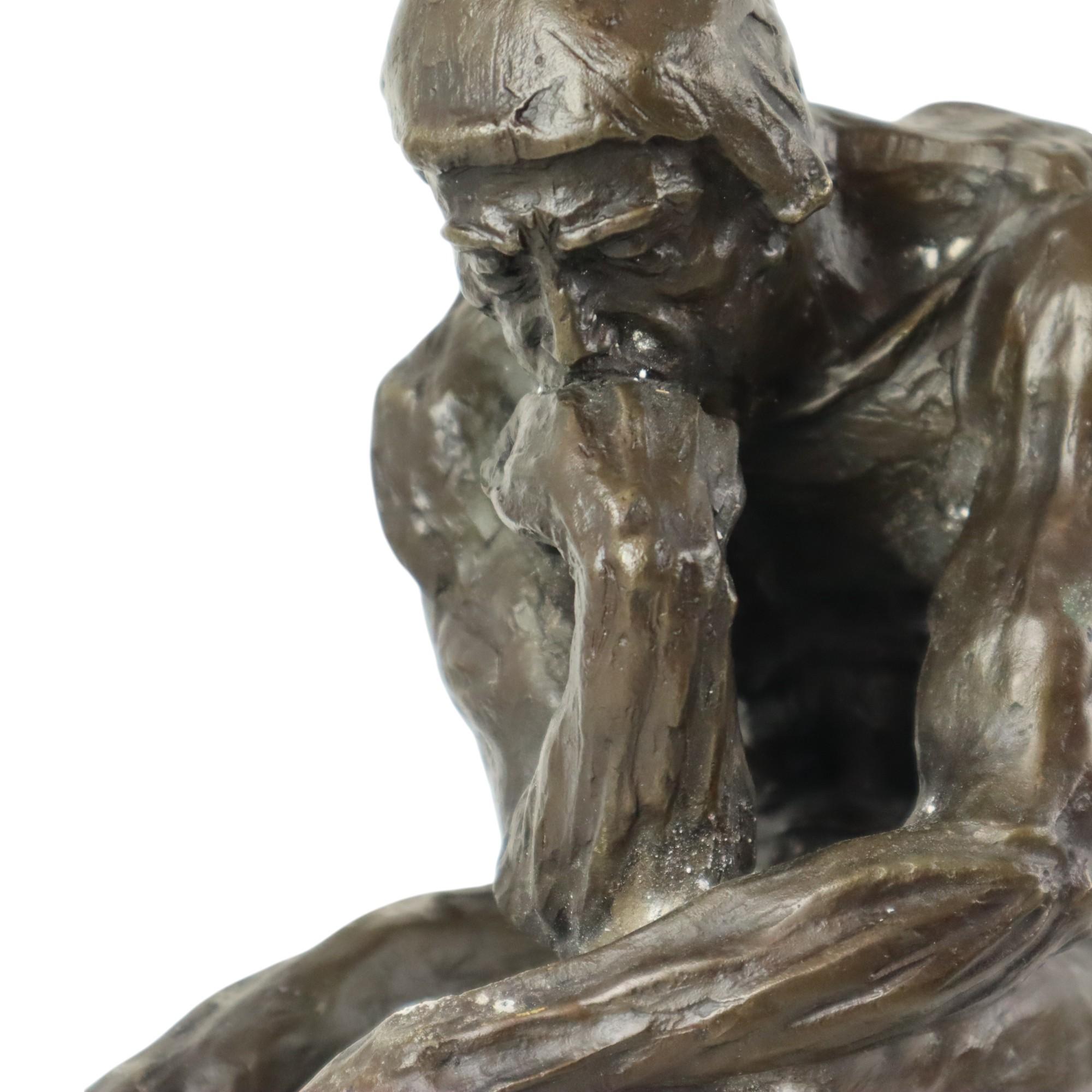 Signed Bronze Sculpture The Thinker Marble Base After Auguste Rodin 30cm 2