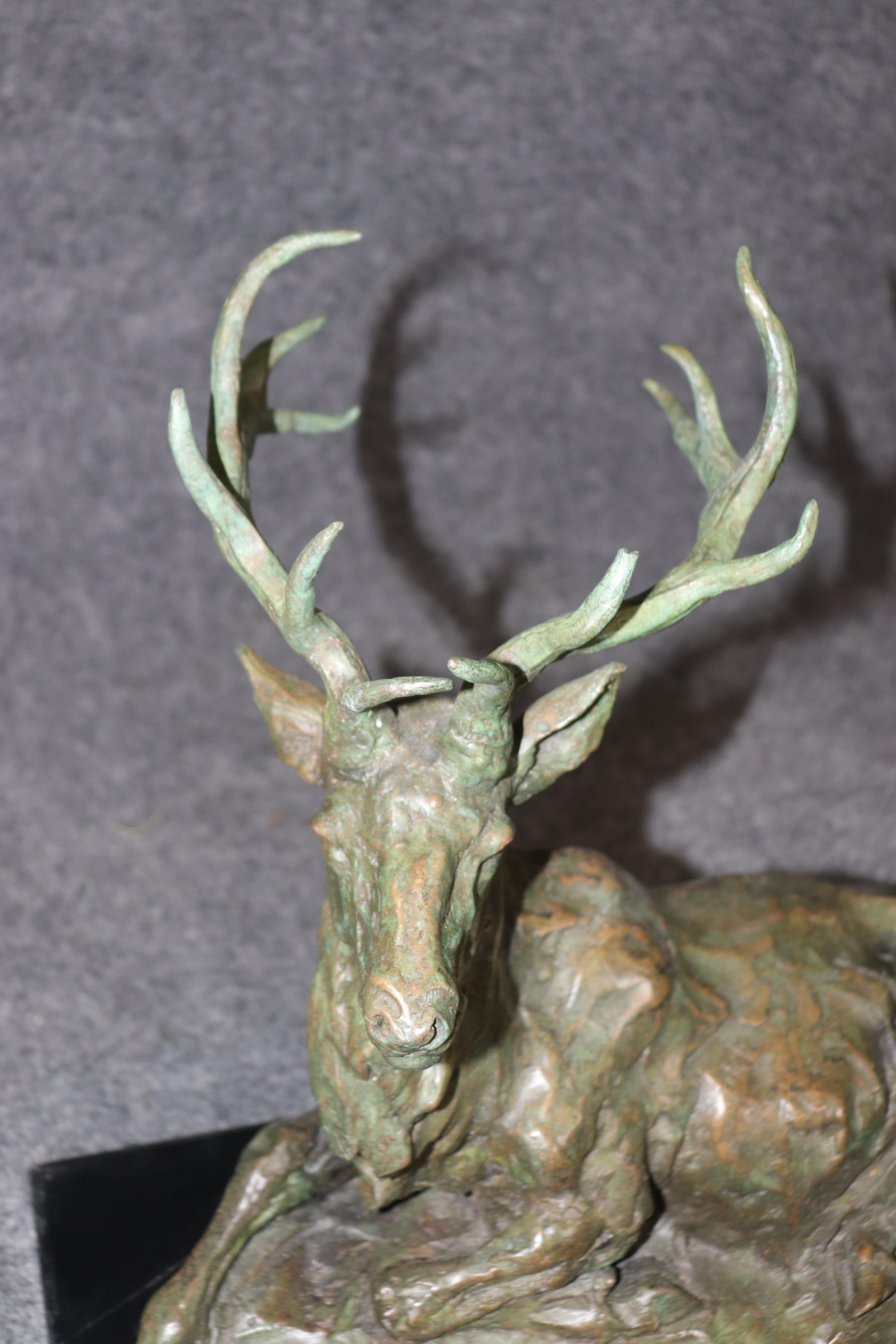 Signed Bronze Statue of Deer with Antlers Manner of Francois Cartier 6