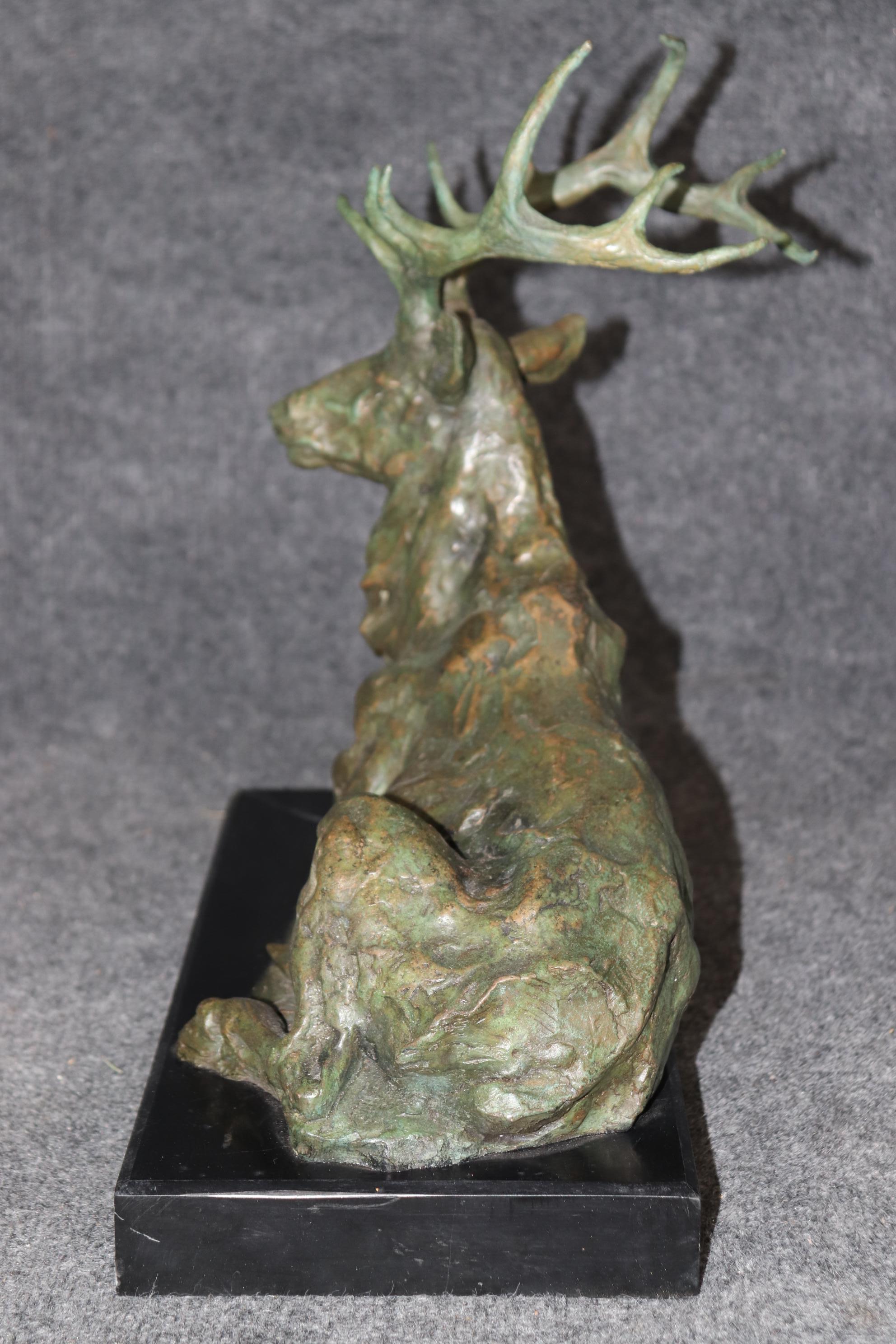 Signed Bronze Statue of Deer with Antlers Manner of Francois Cartier In Good Condition In Swedesboro, NJ