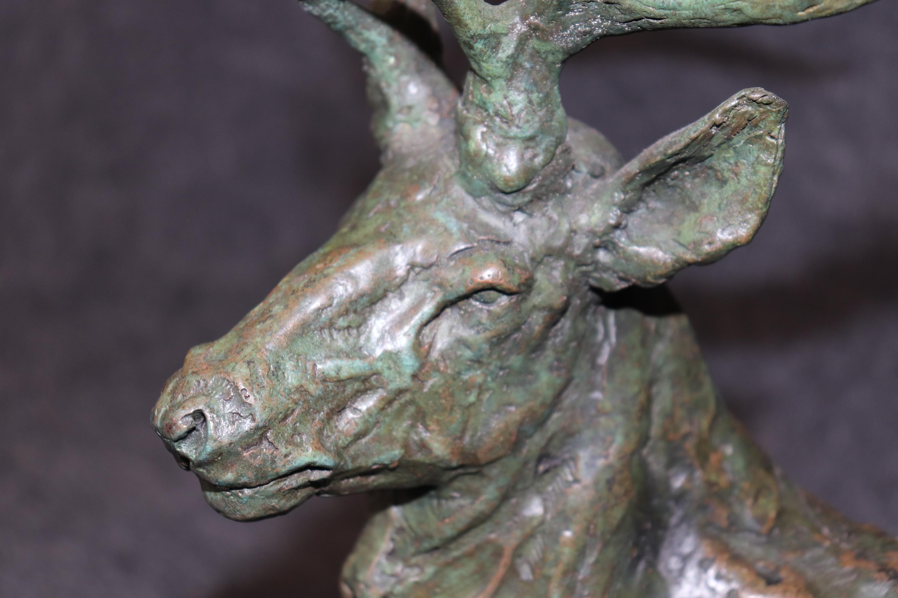 Signed Bronze Statue of Deer with Antlers Manner of Francois Cartier 1