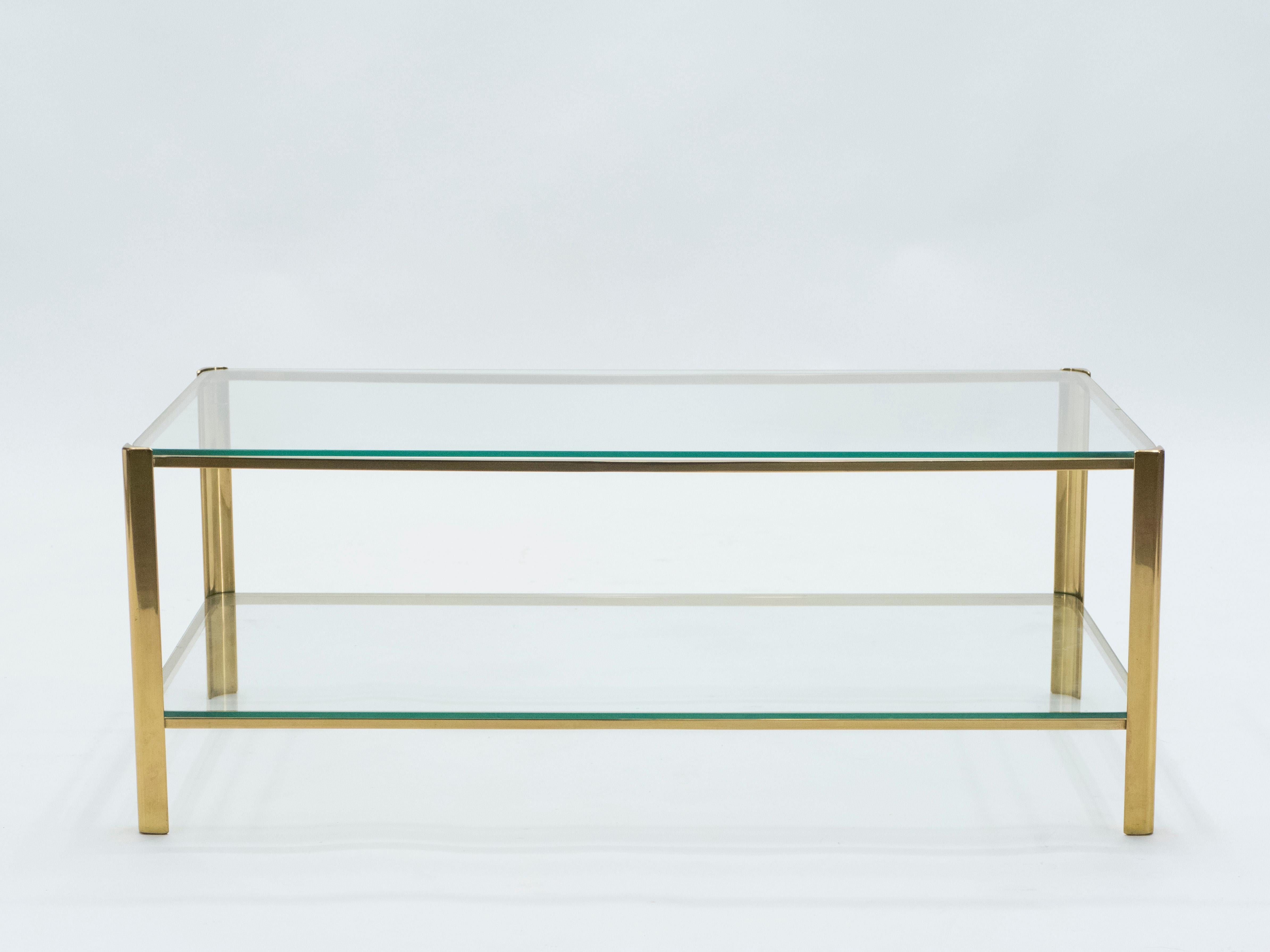 Mid-Century Modern Signed Bronze Two-Tier Coffee Table Jacques Quinet for Broncz, 1960s