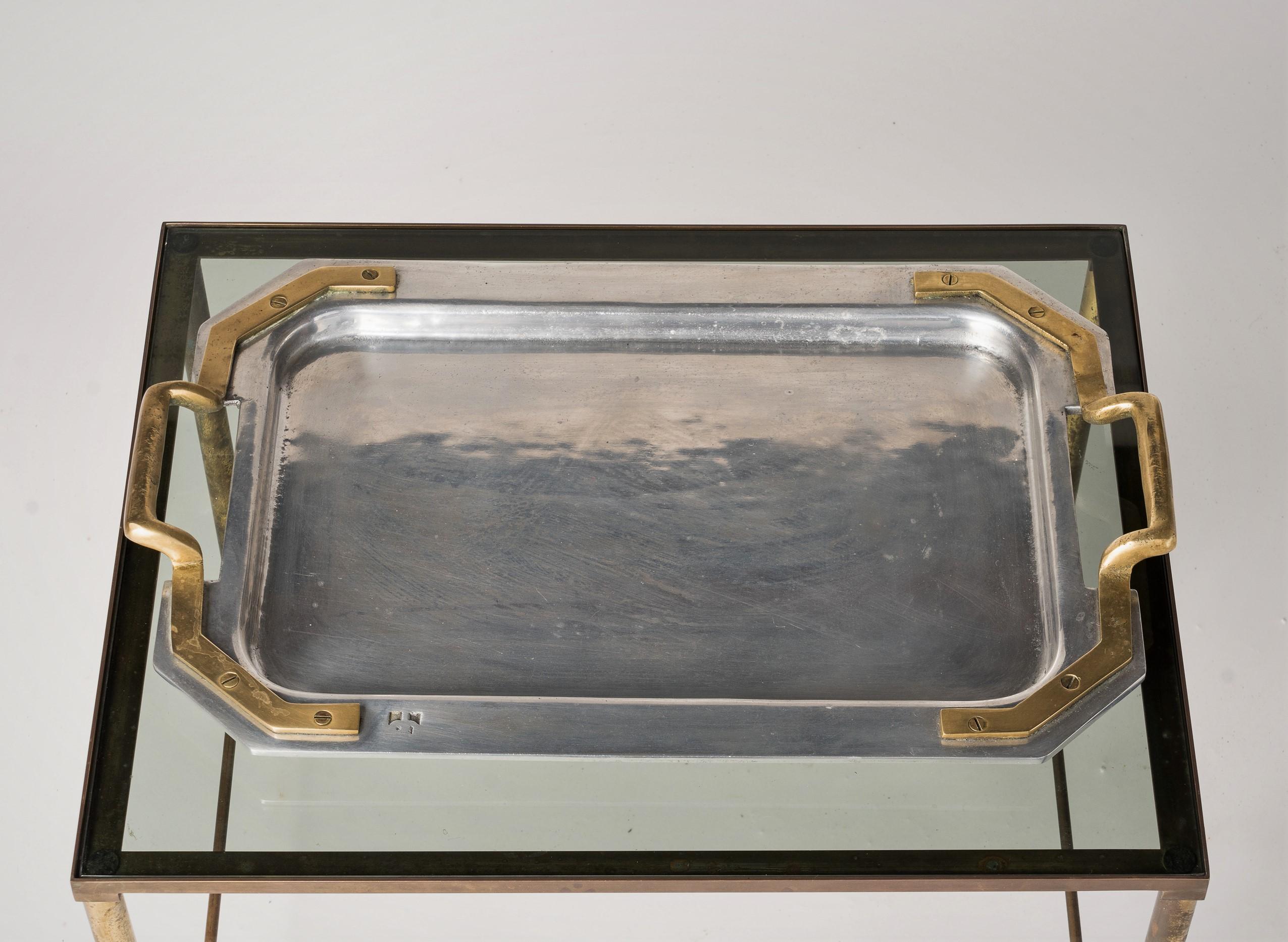 Signed Brutalist Cast Steel & Bronze Tray by David Marshall - Spain 1970's In Good Condition For Sale In New York, NY