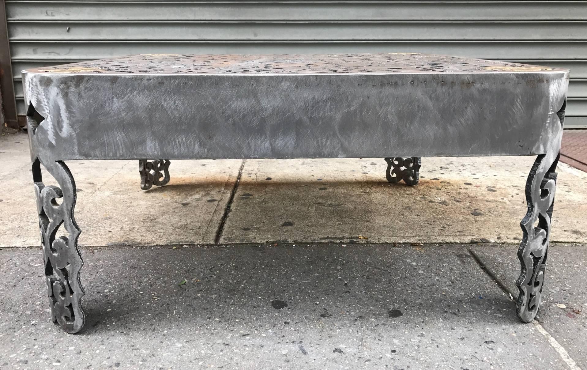 Late 20th Century Signed Brutalist Cut Steel Coffee Table For Sale