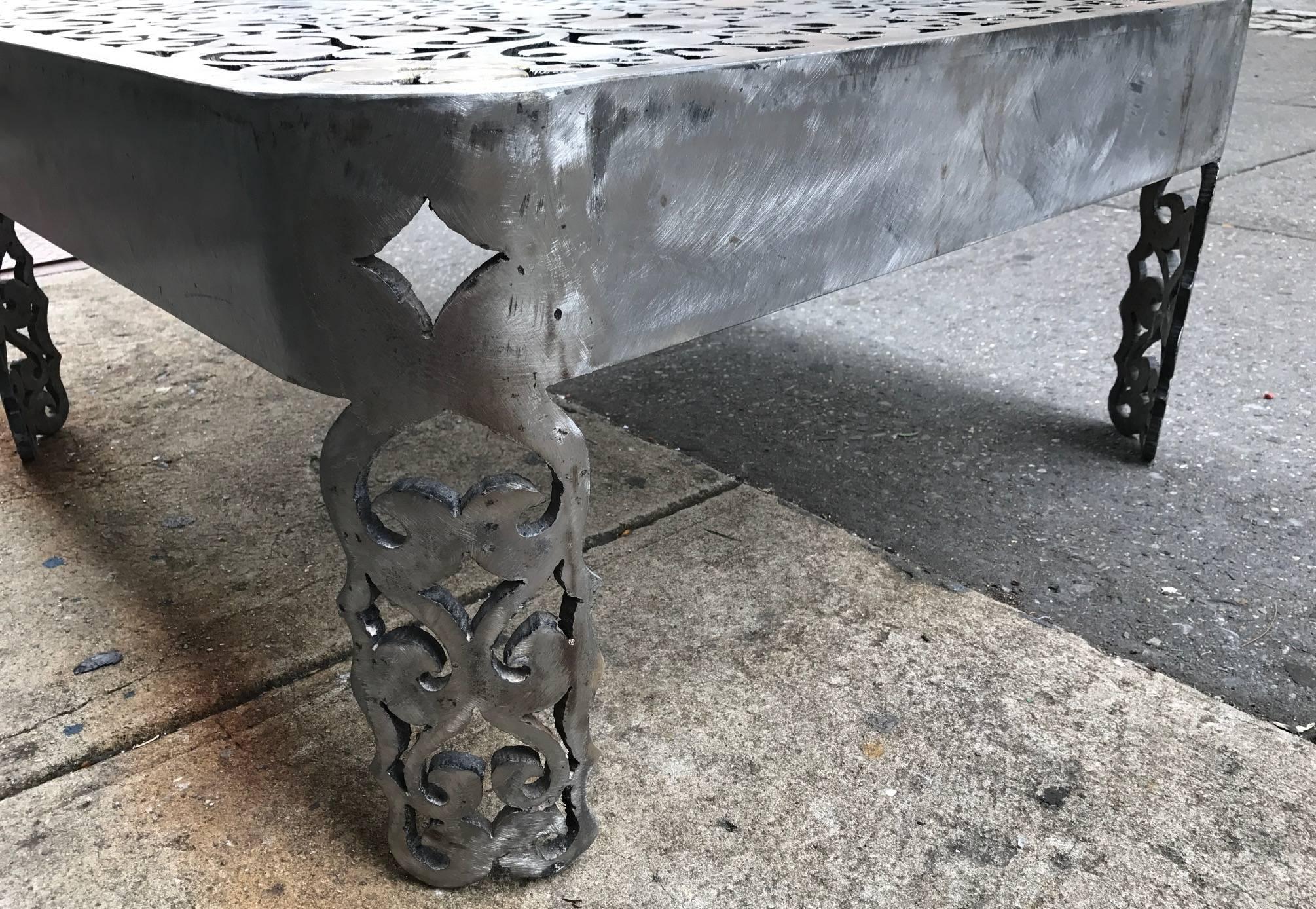 Signed Brutalist Cut Steel Coffee Table For Sale 1