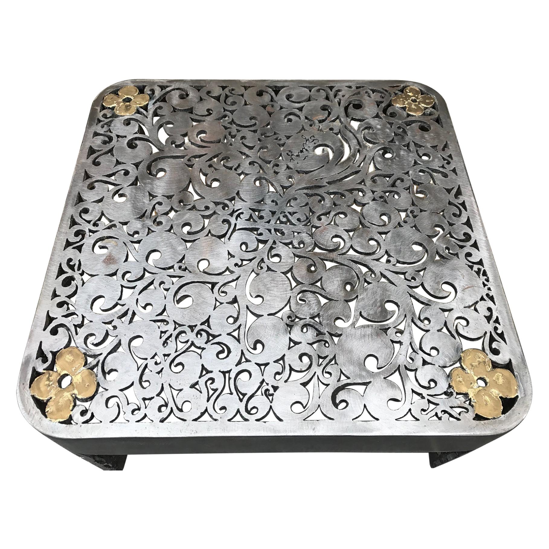 Signed Brutalist Cut Steel Coffee Table For Sale