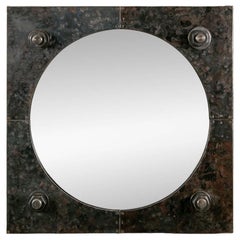 Signed Brutalist Metal Framed Mirror