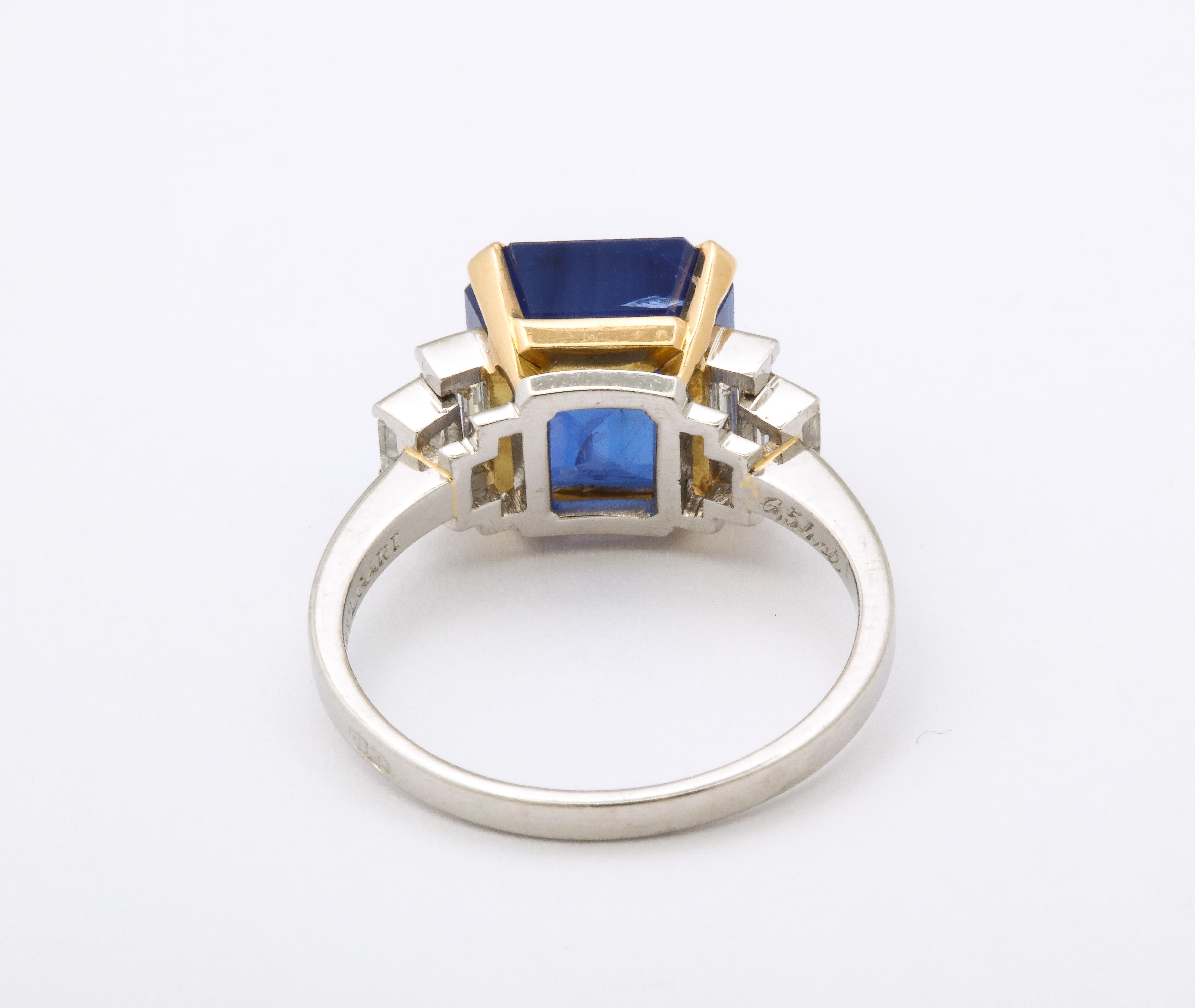 Art Deco Bulgari Emerald-Cut Ceylon Sapphire and Diamond Ring For Sale