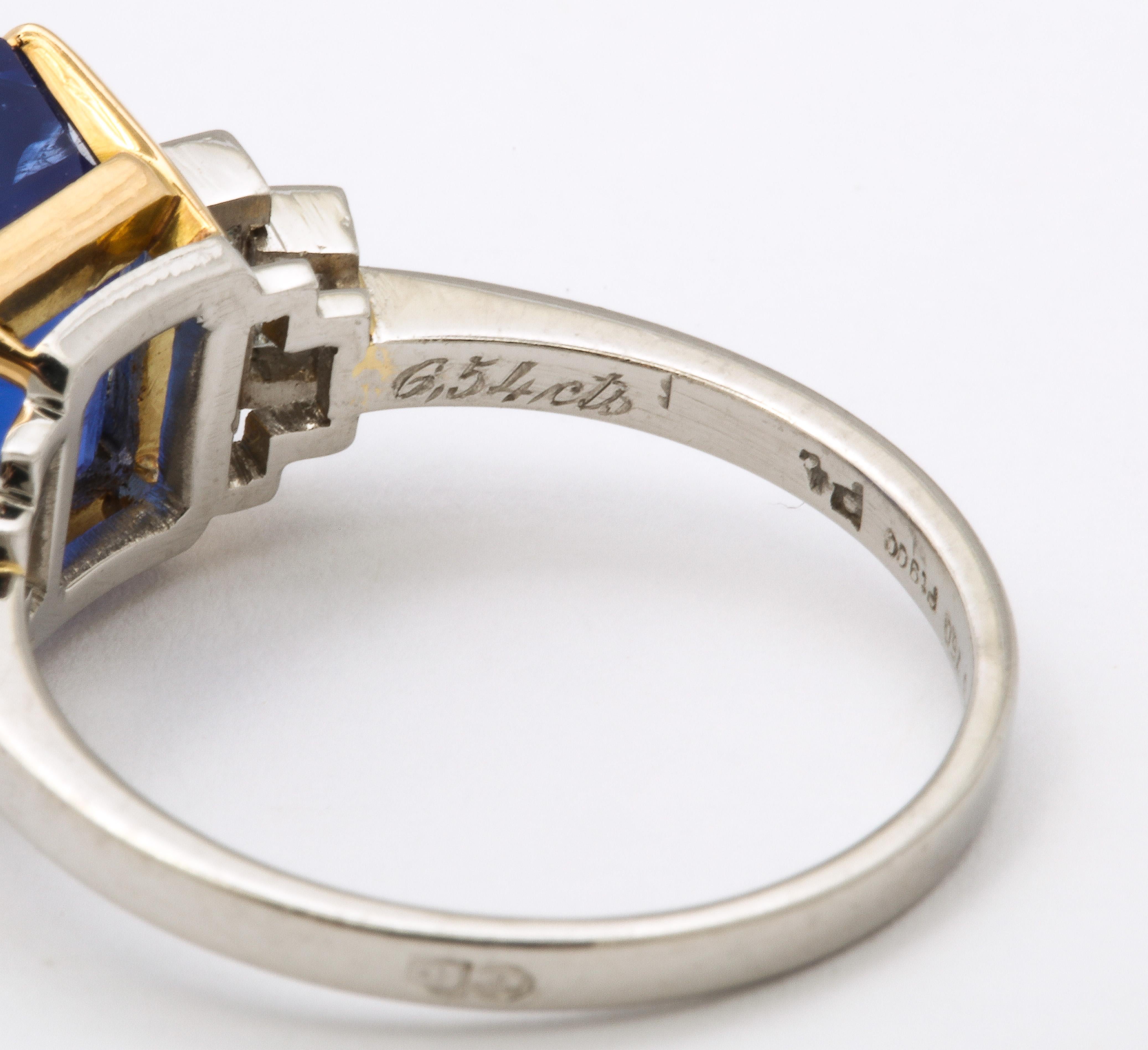 Emerald Cut Bulgari Emerald-Cut Ceylon Sapphire and Diamond Ring For Sale