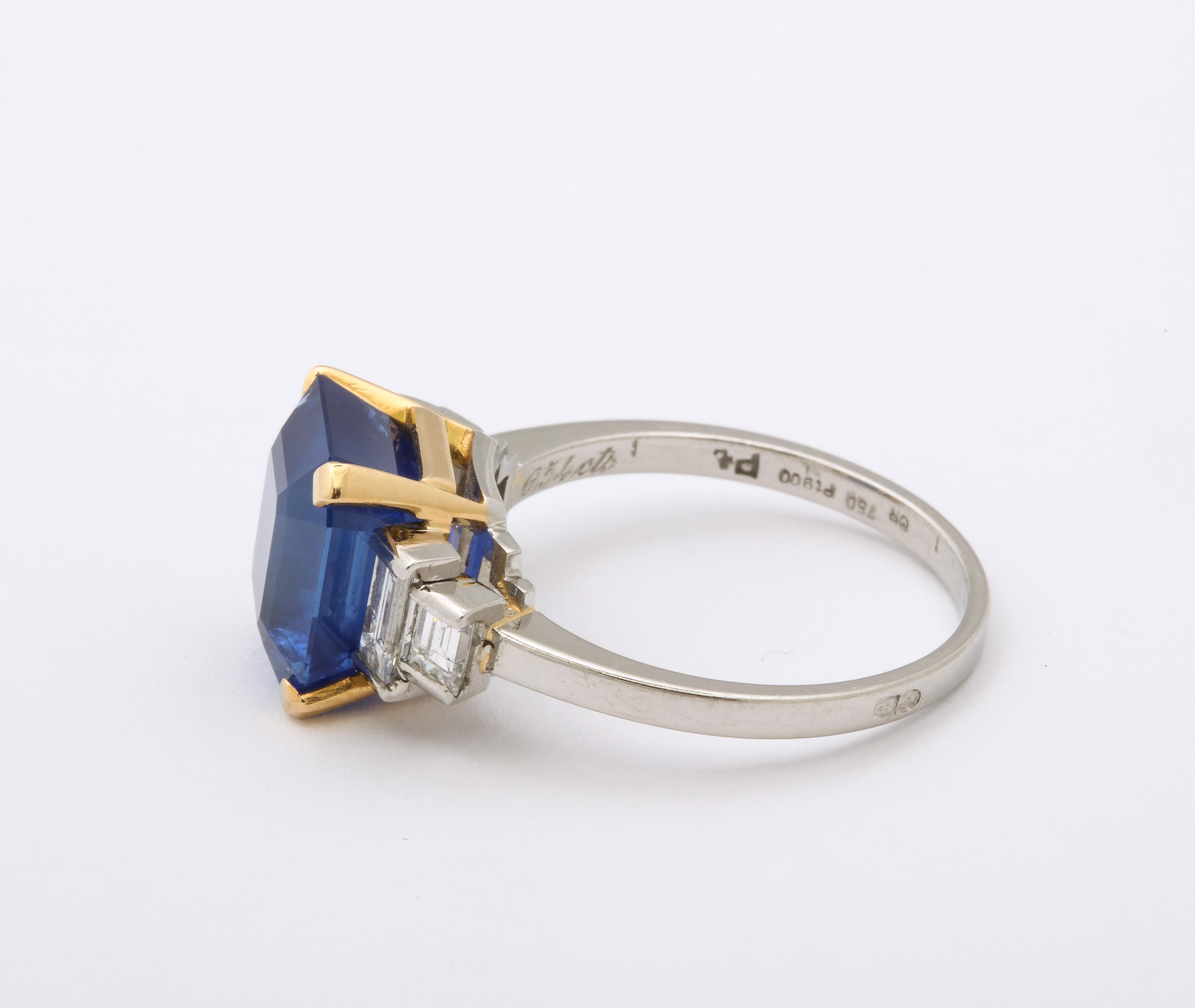 Bulgari Emerald-Cut Ceylon Sapphire and Diamond Ring In Good Condition For Sale In Chicago, IL