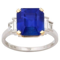 Vintage Bulgari Emerald-Cut Ceylon Sapphire and Diamond Ring