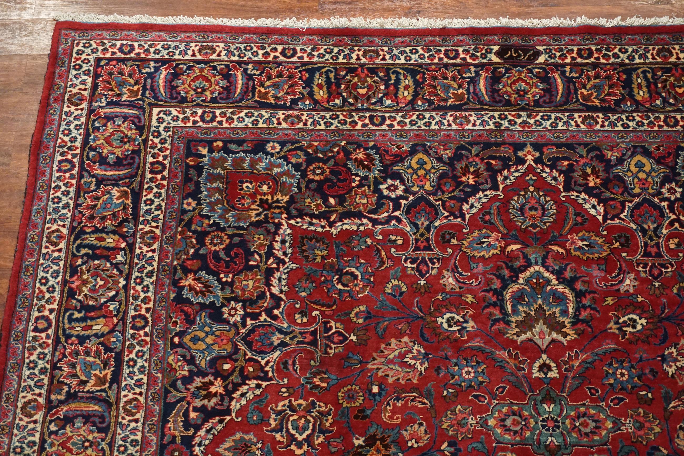 Signed Burgundy Persian Mashad In Excellent Condition For Sale In Laguna Hills, CA