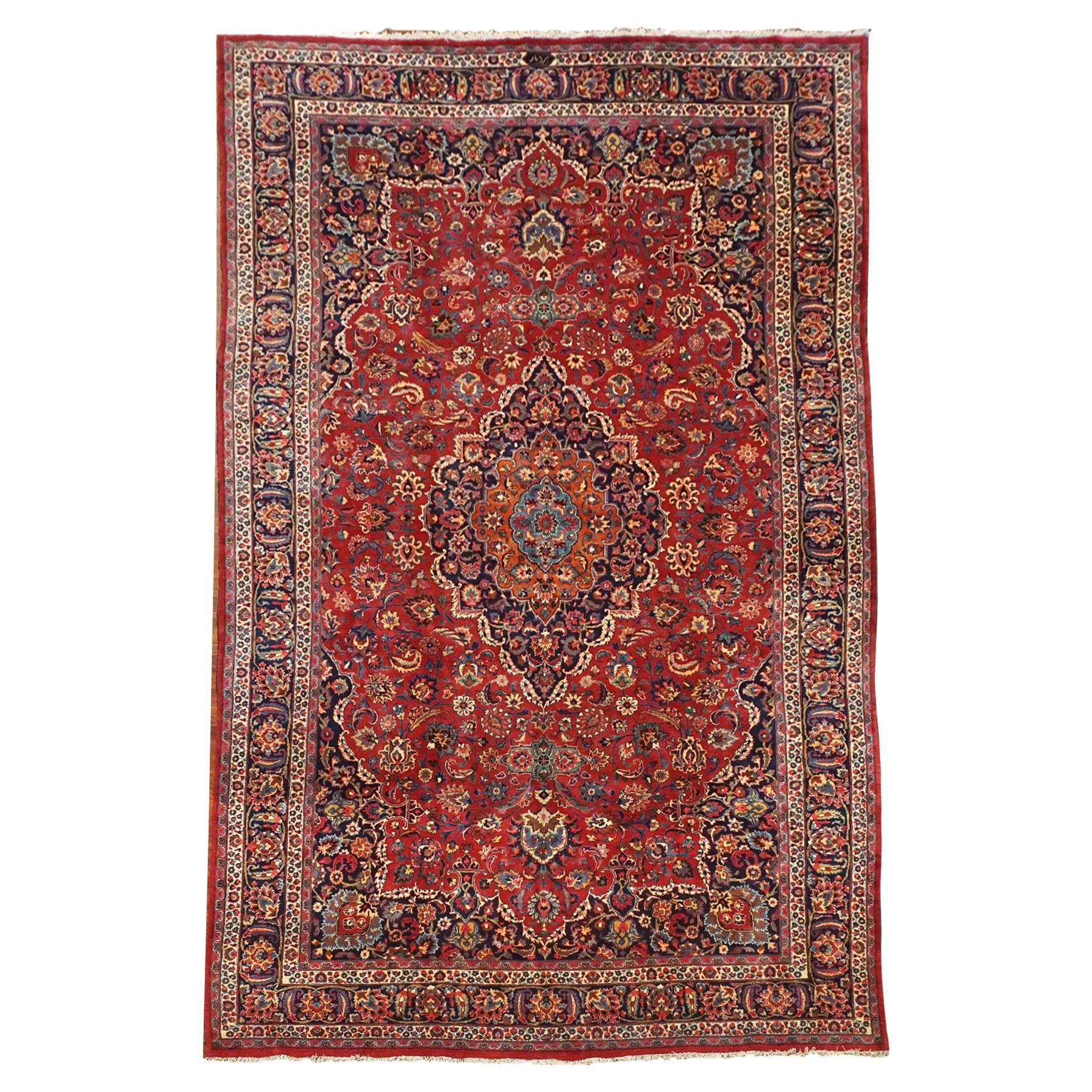 Signed Burgundy Persian Mashad For Sale