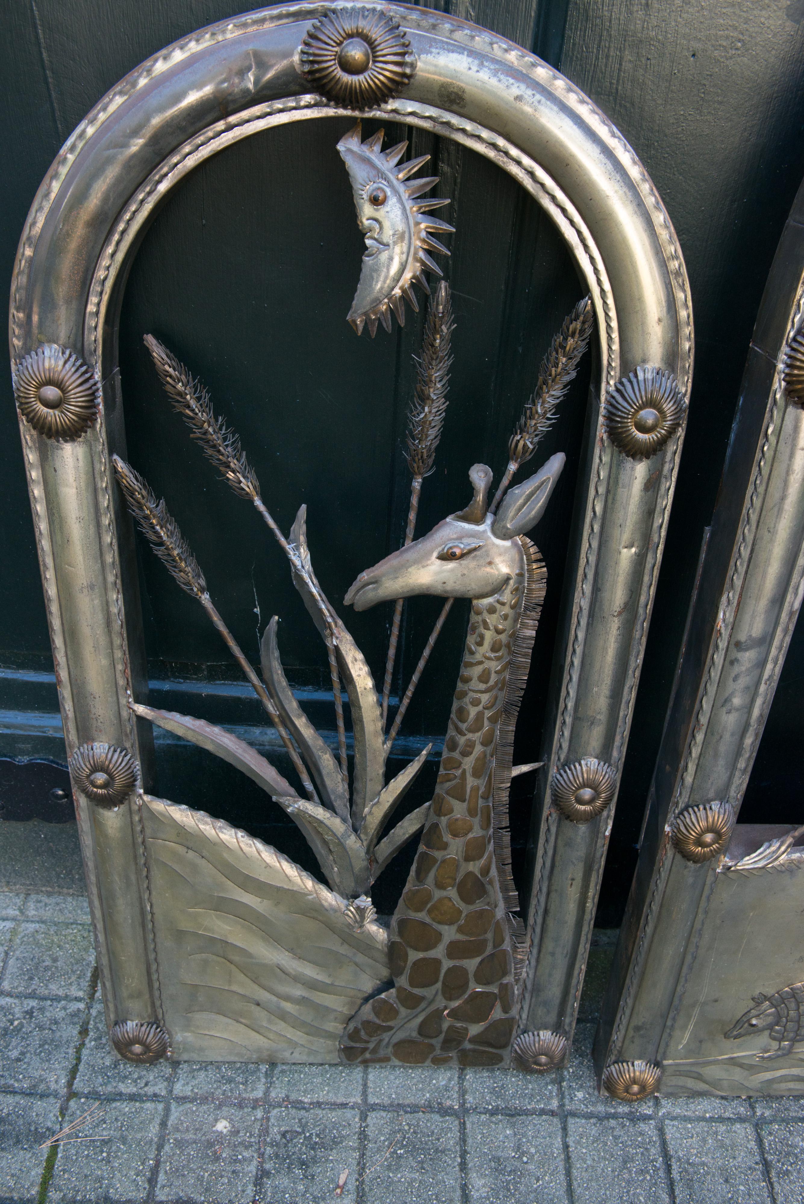 Signed Bustamante Brass Fireplace Screen / Wall Animal Sculpture For Sale 4