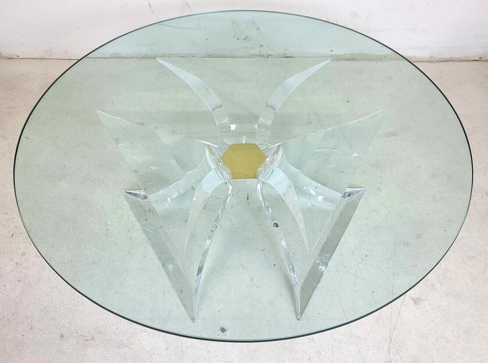 Mid-Century Modern Signed Butterfly Lucite Brass & Glass Coffee Table by Lion in Frost For Sale