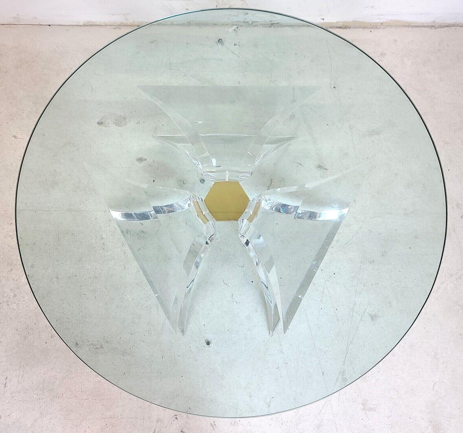 Signed Butterfly Lucite Brass & Glass Coffee Table by Lion in Frost In Good Condition For Sale In Lake Worth, FL