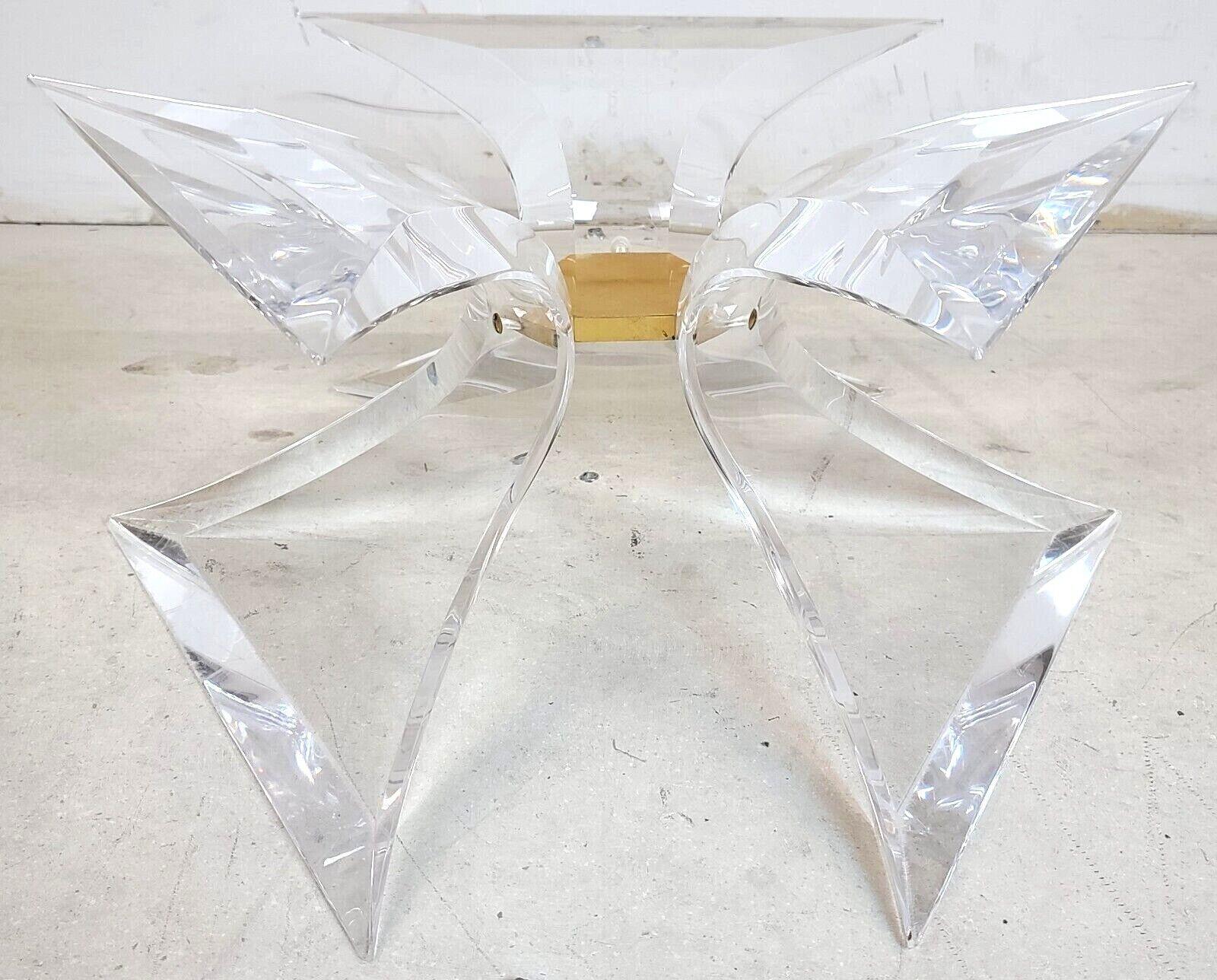 Signed Butterfly Lucite Brass & Glass Coffee Table by Lion in Frost For Sale 1